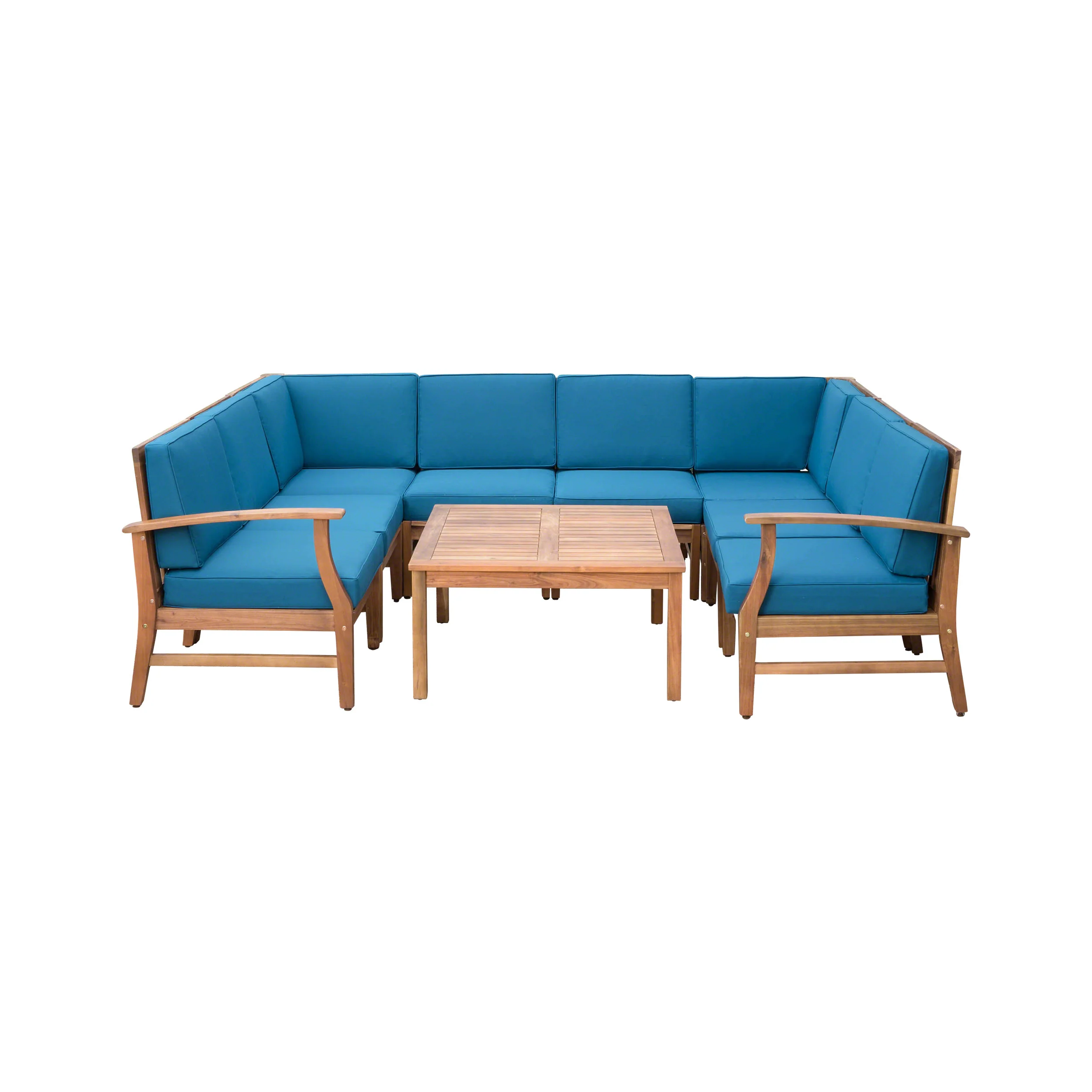 Scarlett Outdoor 8 Seat Teak Finished Acacia Wood Sectional Sofa and Table Set - furnishings