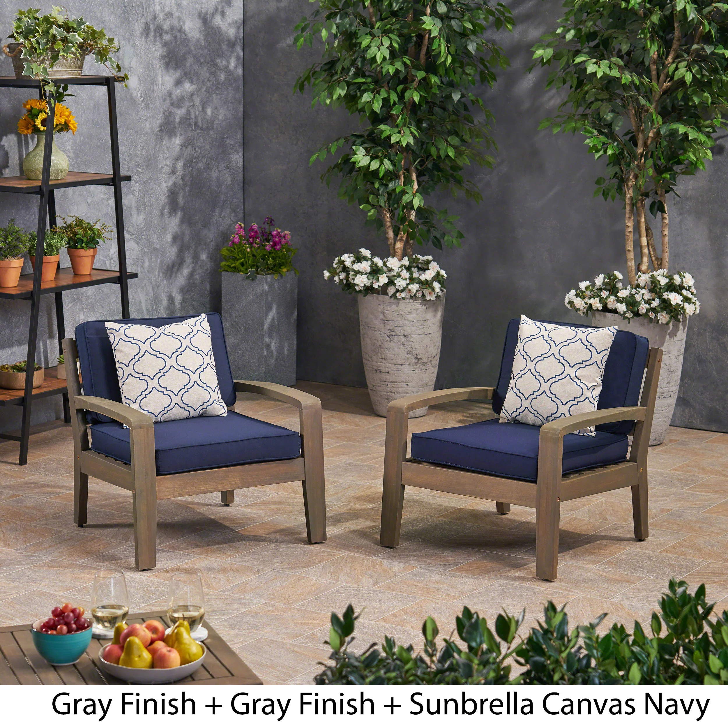 Parma Outdoor Acacia Wood Club Chairs with Sunbrella Cushions - furnishings