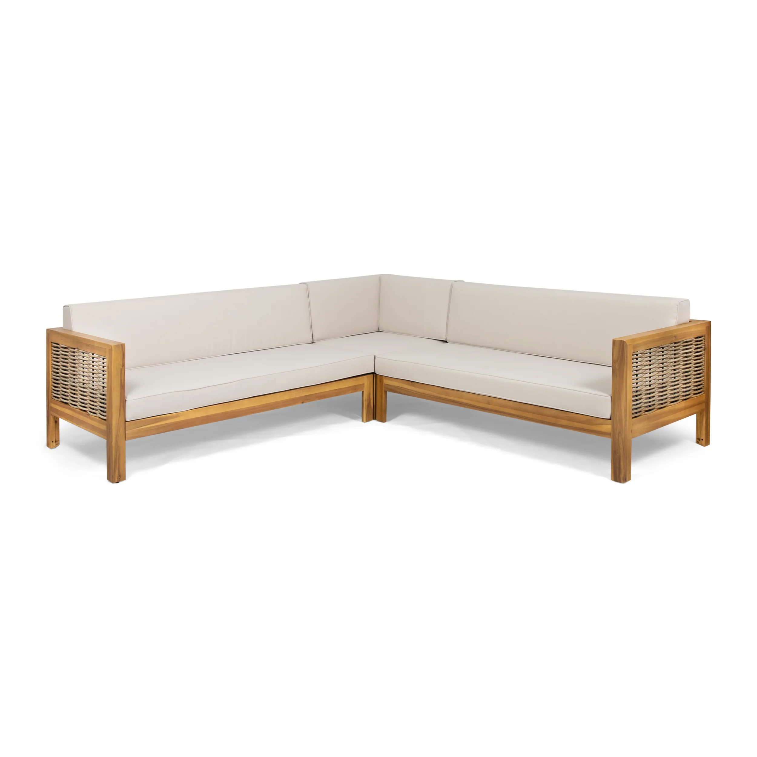 Theresa Outdoor Wood and Wicker 5 Seater Sectional Sofa Set - furnishings