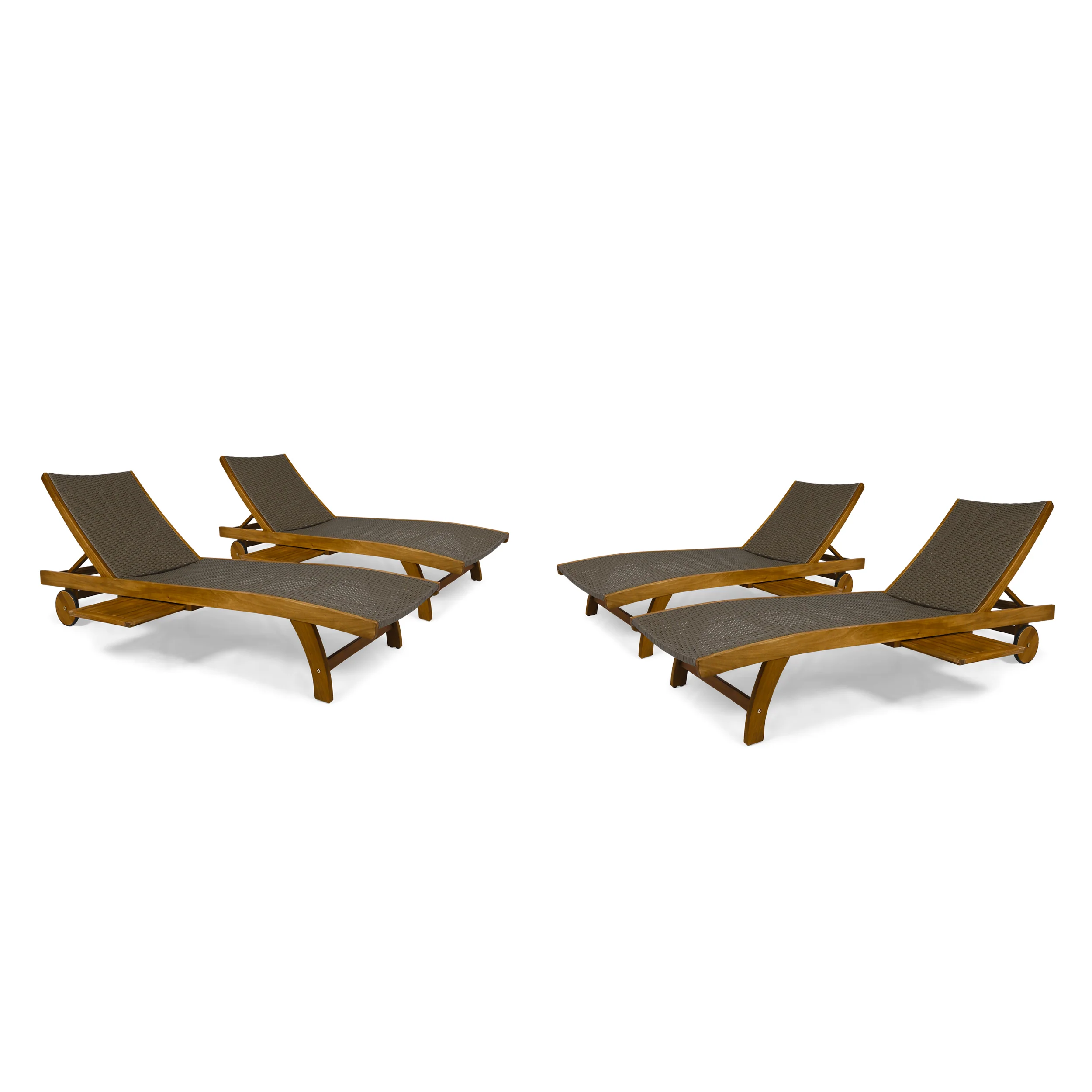 Yedda Outdoor Wicker and Wood Chaise Lounge with Pull-Out Tray - furnishings