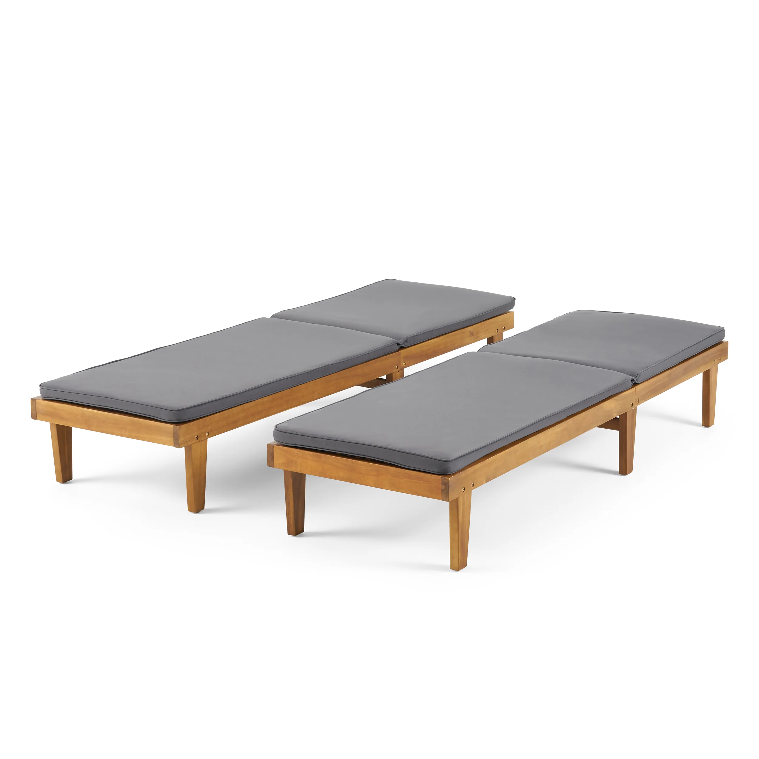 Nadine Outdoor Modern Acacia Wood Chaise Lounge with Cushion (Set of 2) - furnishings