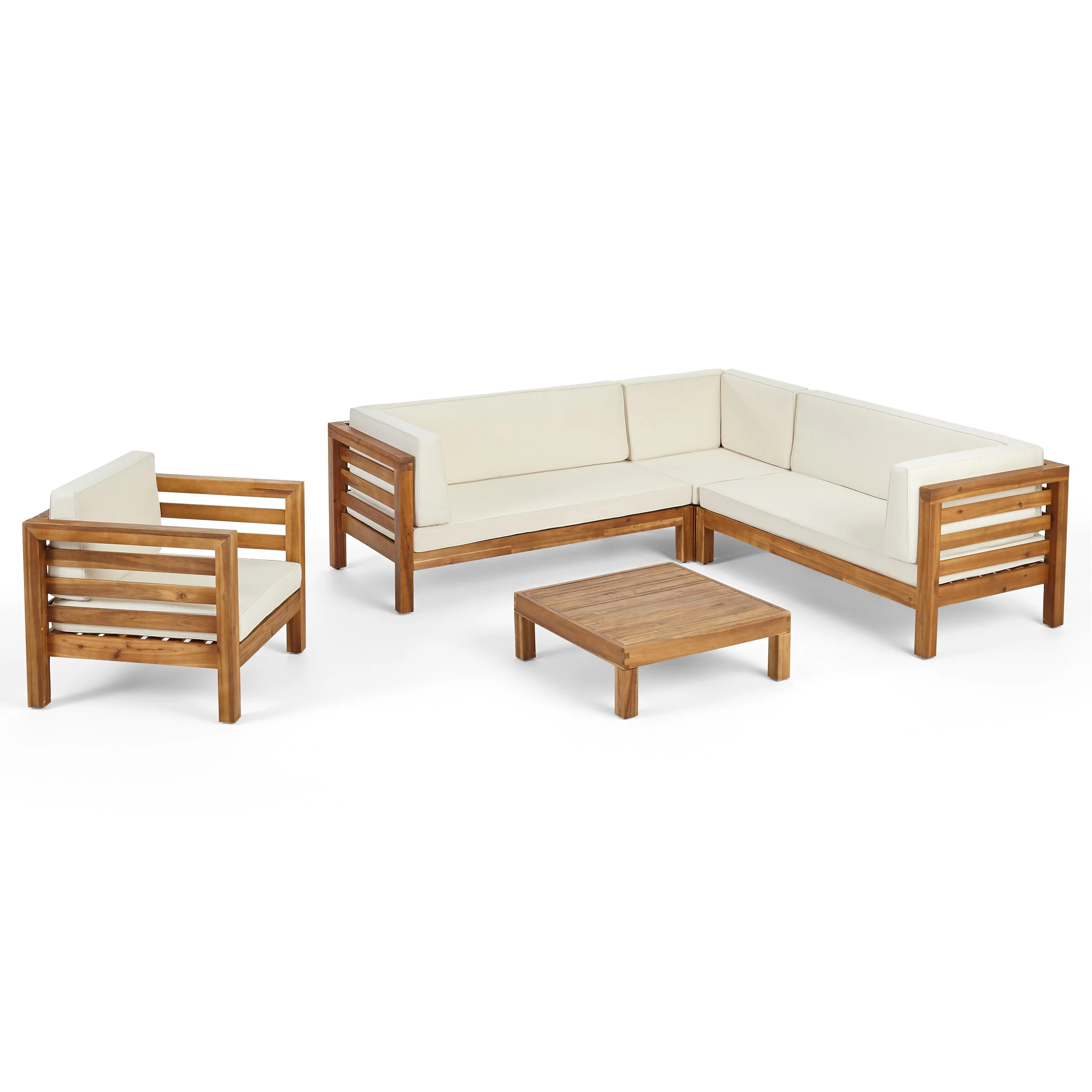 Emma Outdoor 6 Seater Acacia Wood Sectional Sofa and Club Chair Set - furnishings