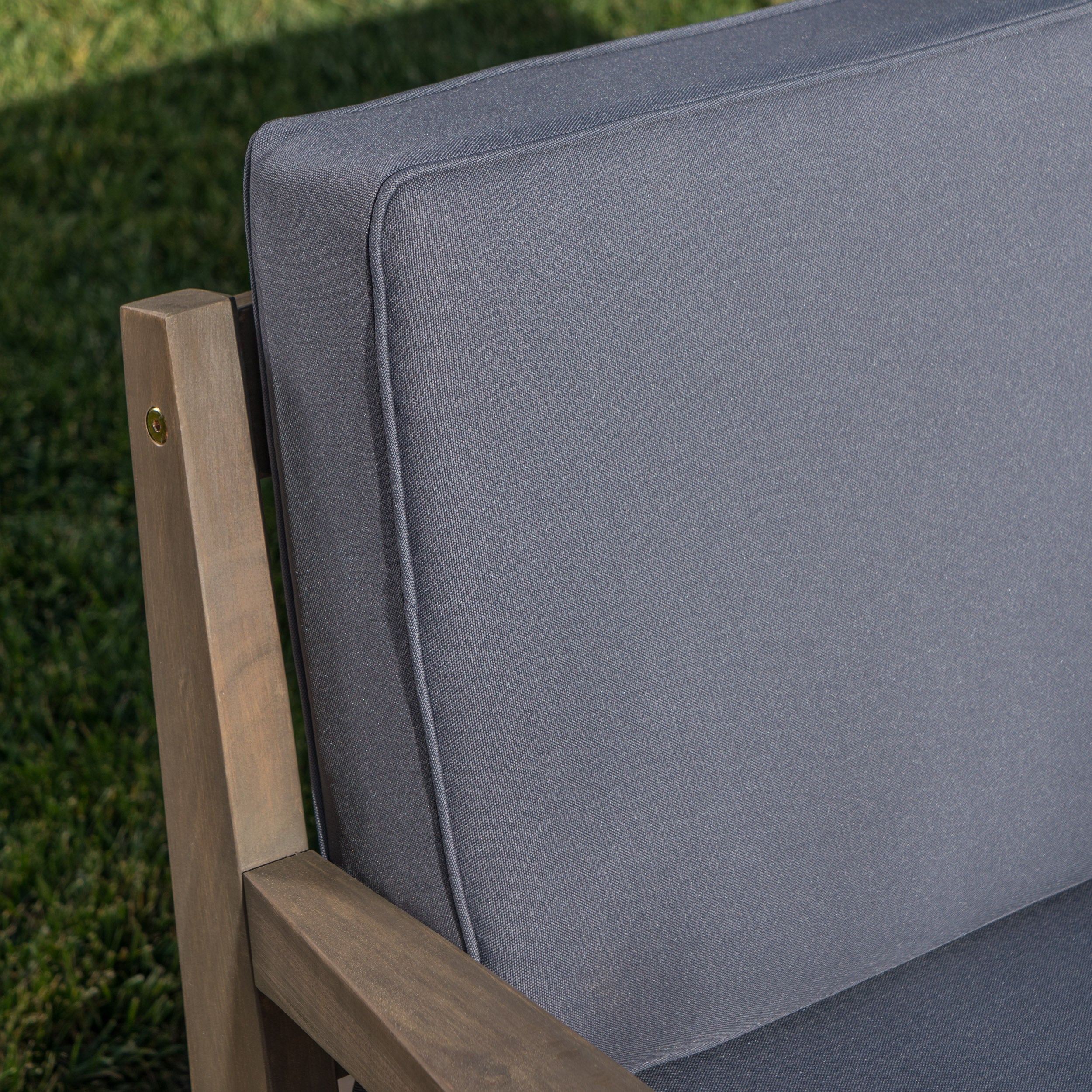 Christian Outdoor Acacia Wood Loveseat and Coffee Table Set with Cushions - furnishings