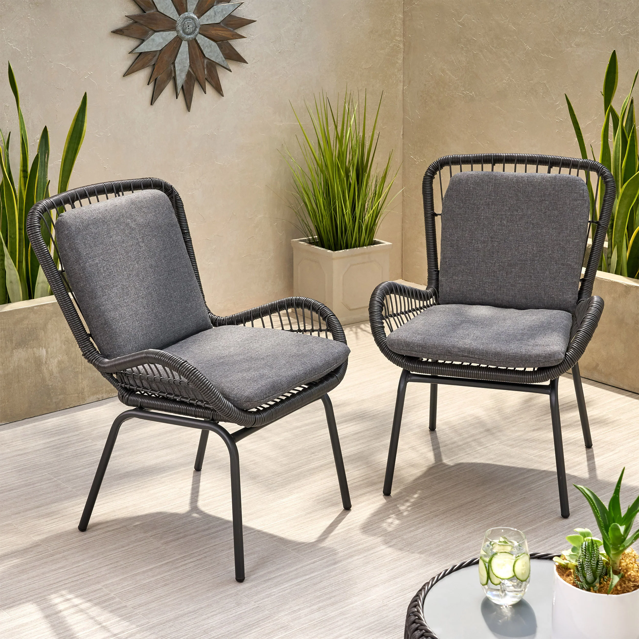 Averyrose Outdoor Wicker Club Chair with Cushions (Set of 2) - furnishings