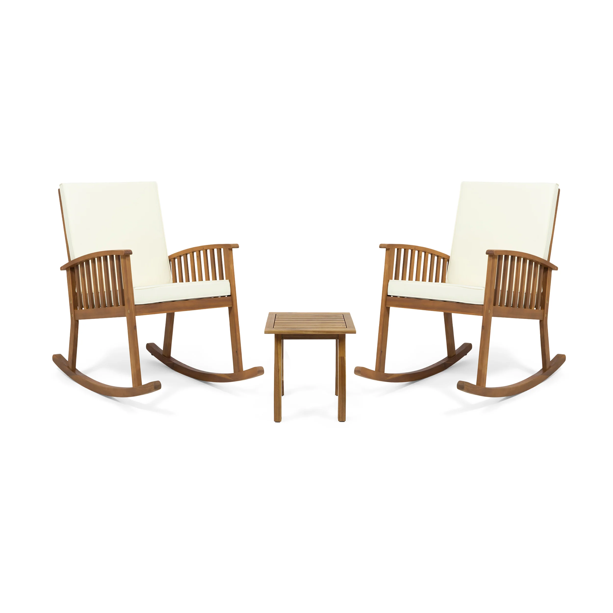 Sandy Outdoor Acacia Wood 2 Seater Rocking Chairs and Side Table Set - furnishings
