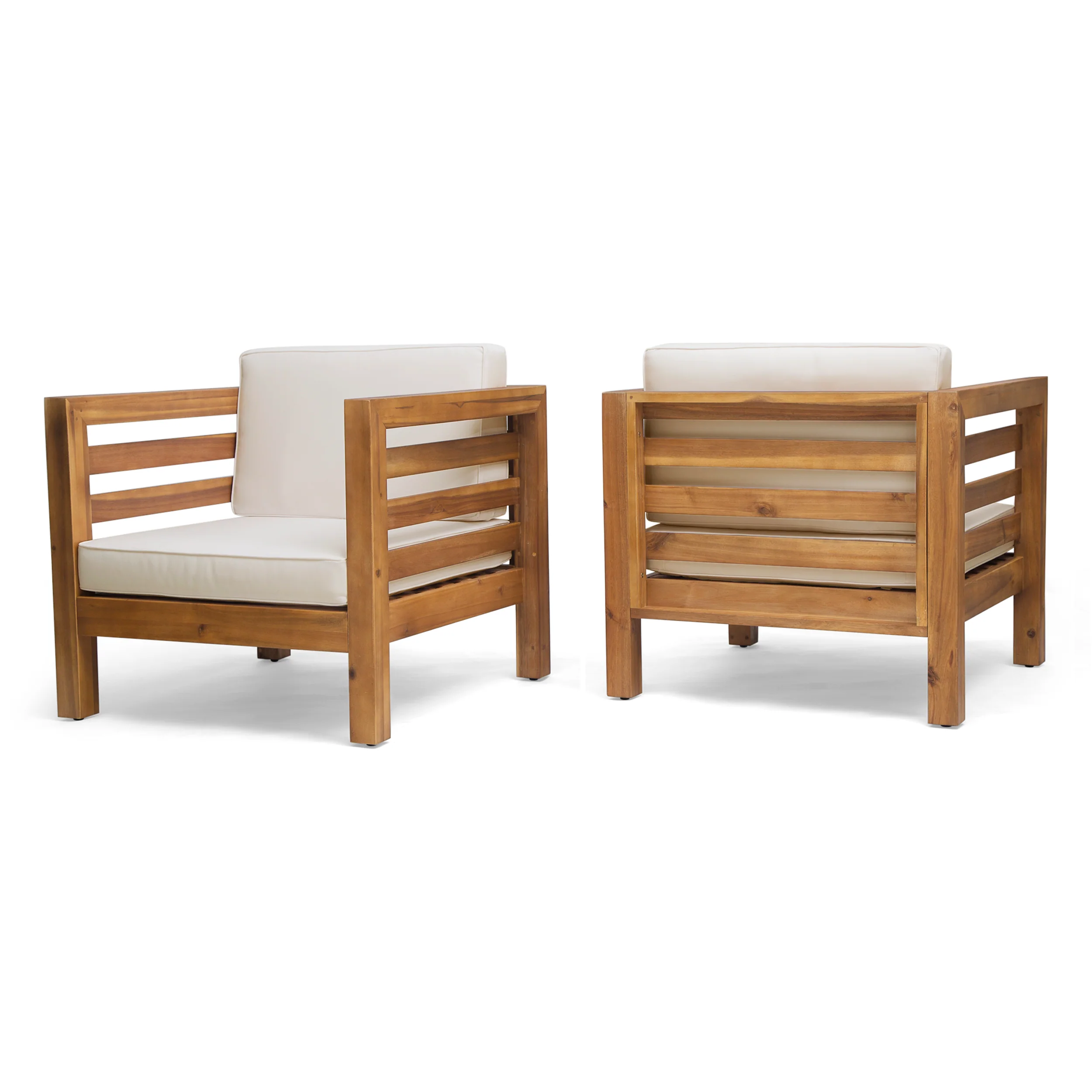 Louise Outdoor Acacia Wood Club Chairs with Cushions (Set of 2) - furnishings
