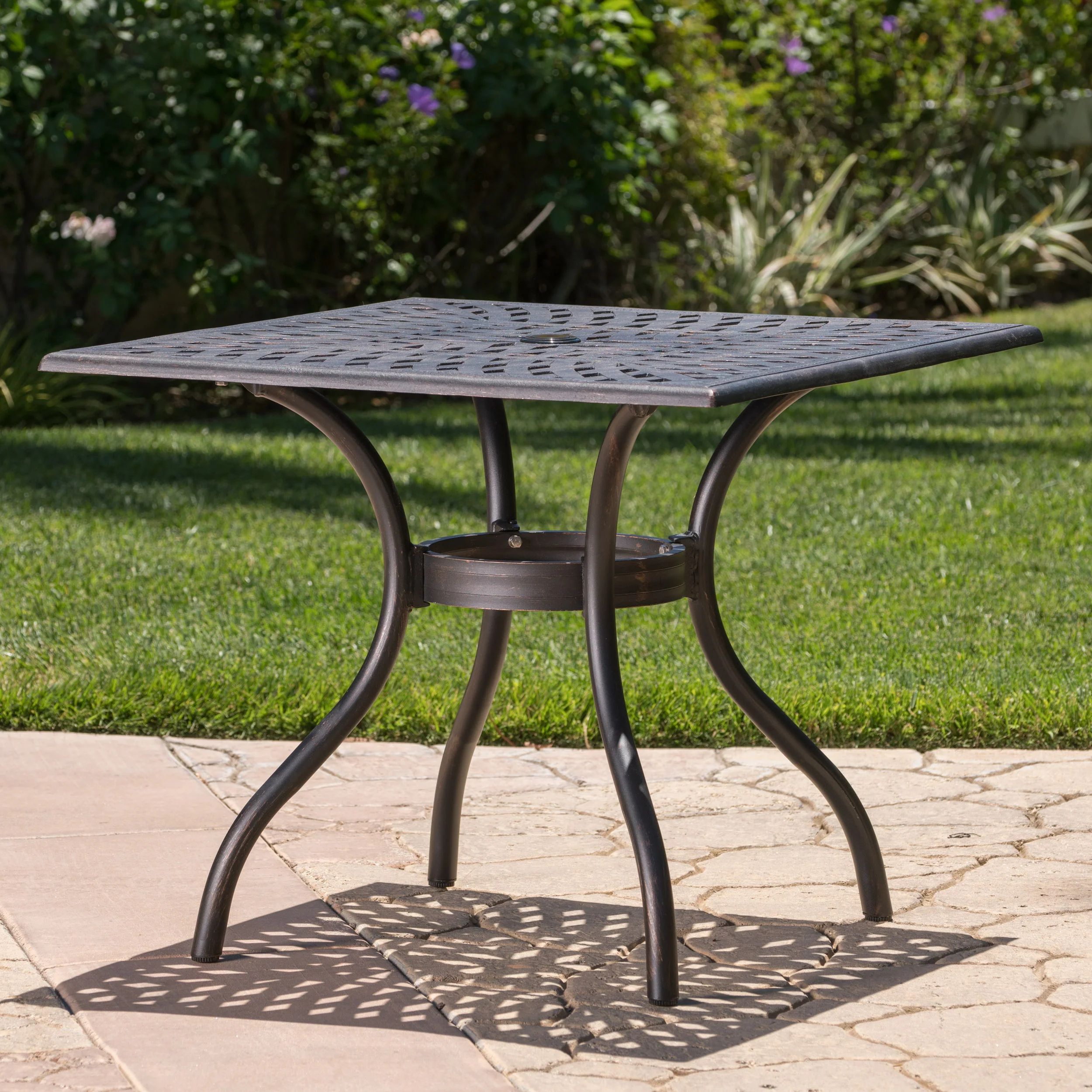 Carlton Outdoor Patina Copper Cast Aluminum Square Dining Table - furnishings