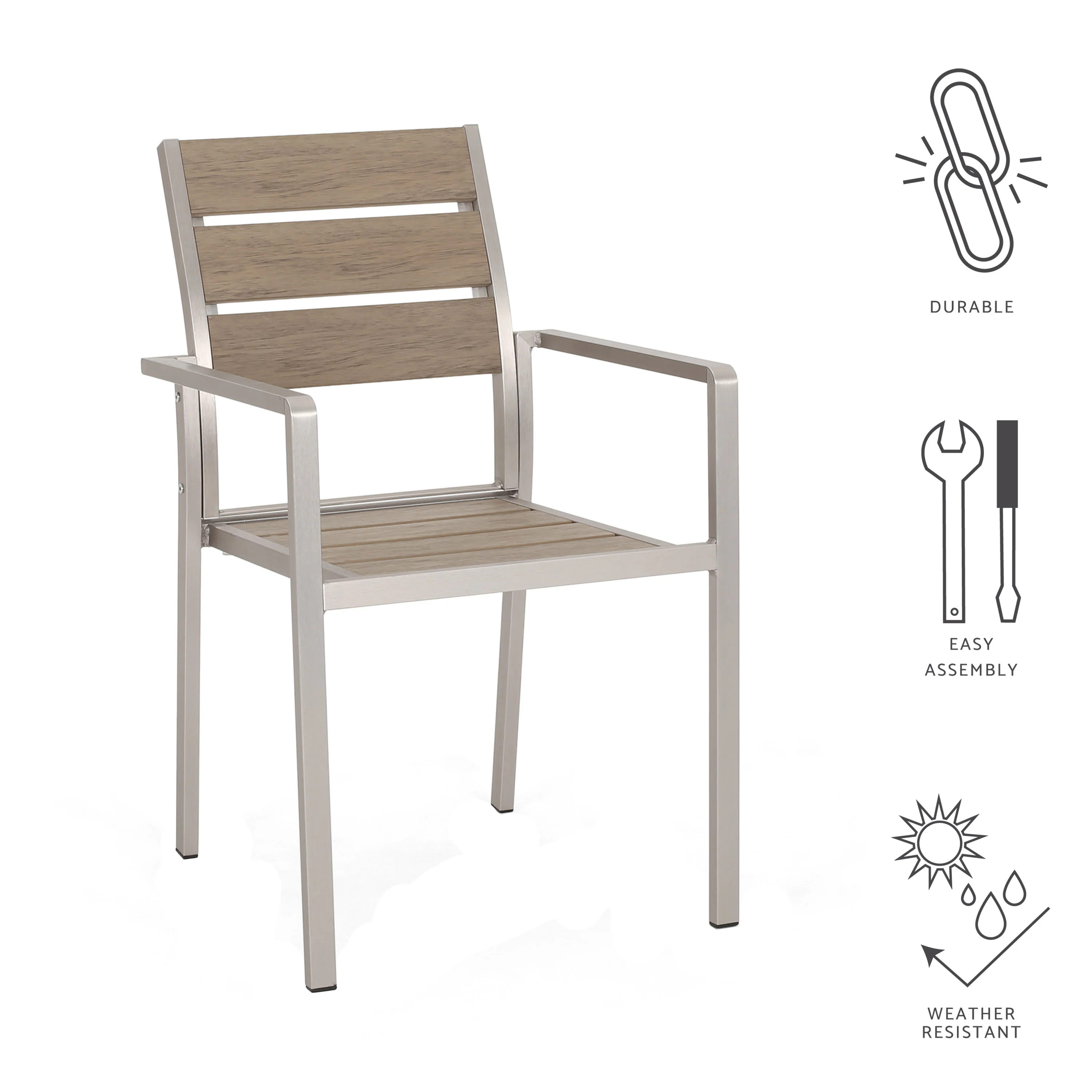 Cherie Outdoor Modern Aluminum Dining Chair with Faux Wood Seat (Set of 2) - furnishings