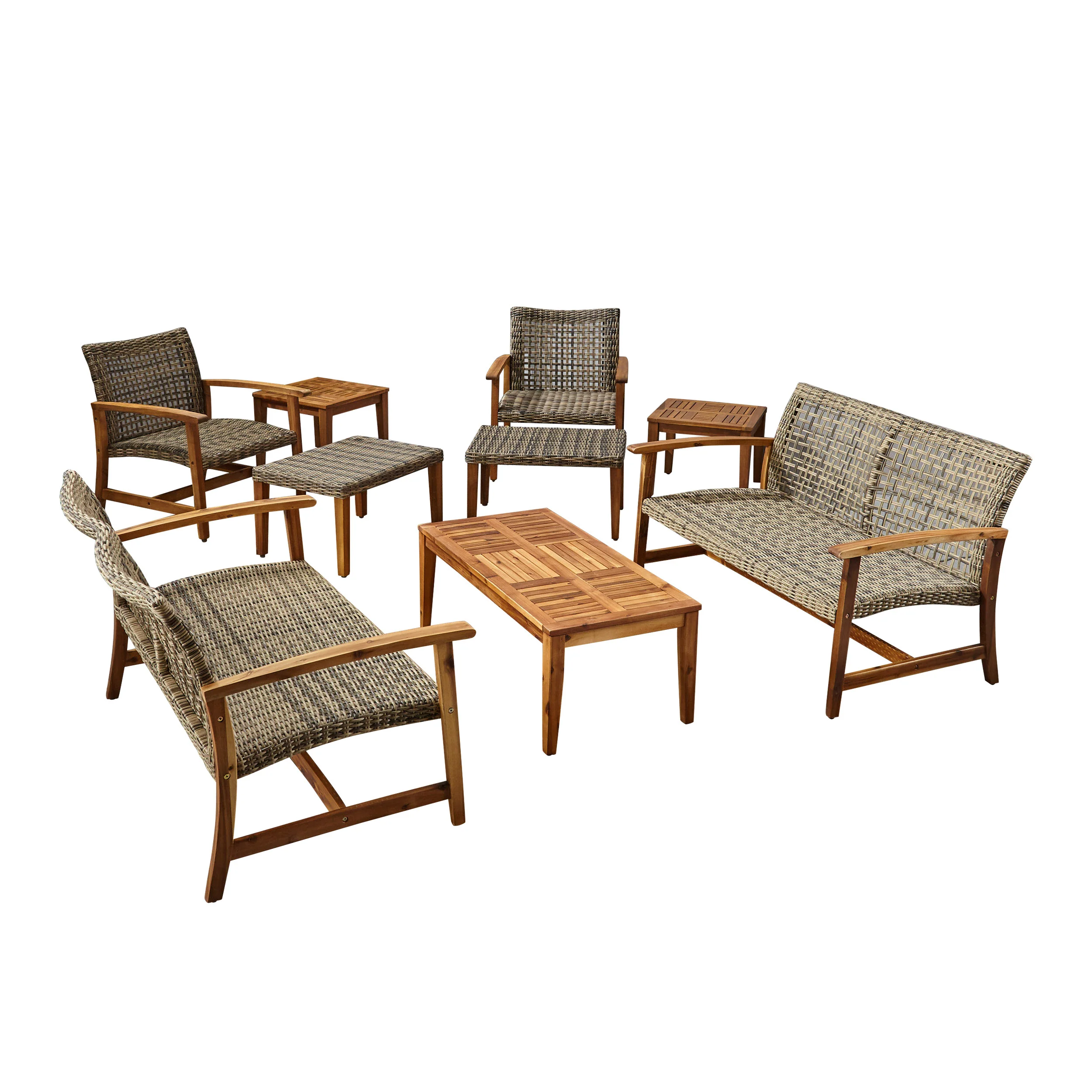 Alyssa Outdoor 9 Piece Wood and Wicker Chat Set - furnishings
