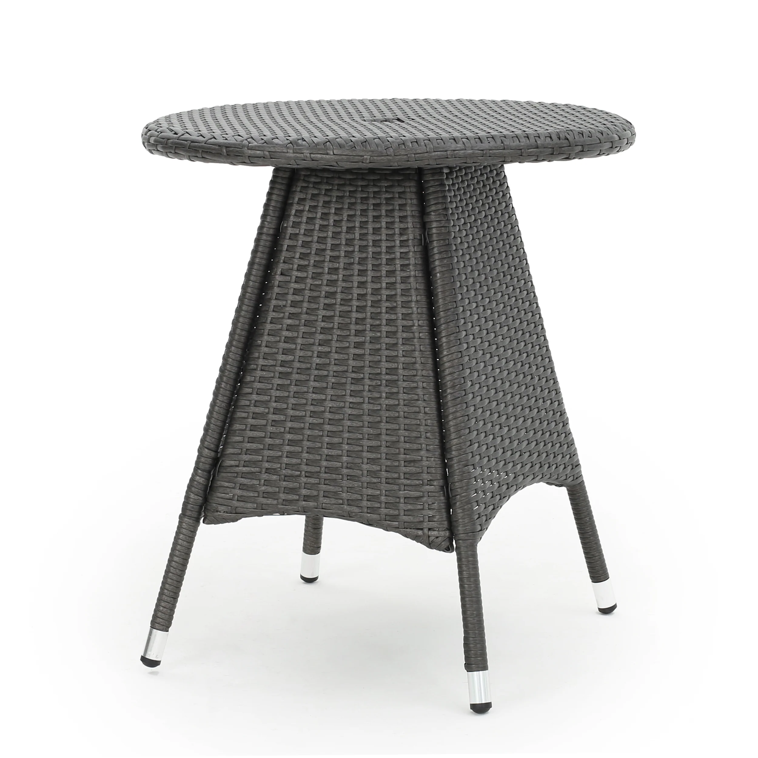 Bristle Outdoor Round Gray Wicker Bistro Table with Umbrella Hole - furnishings