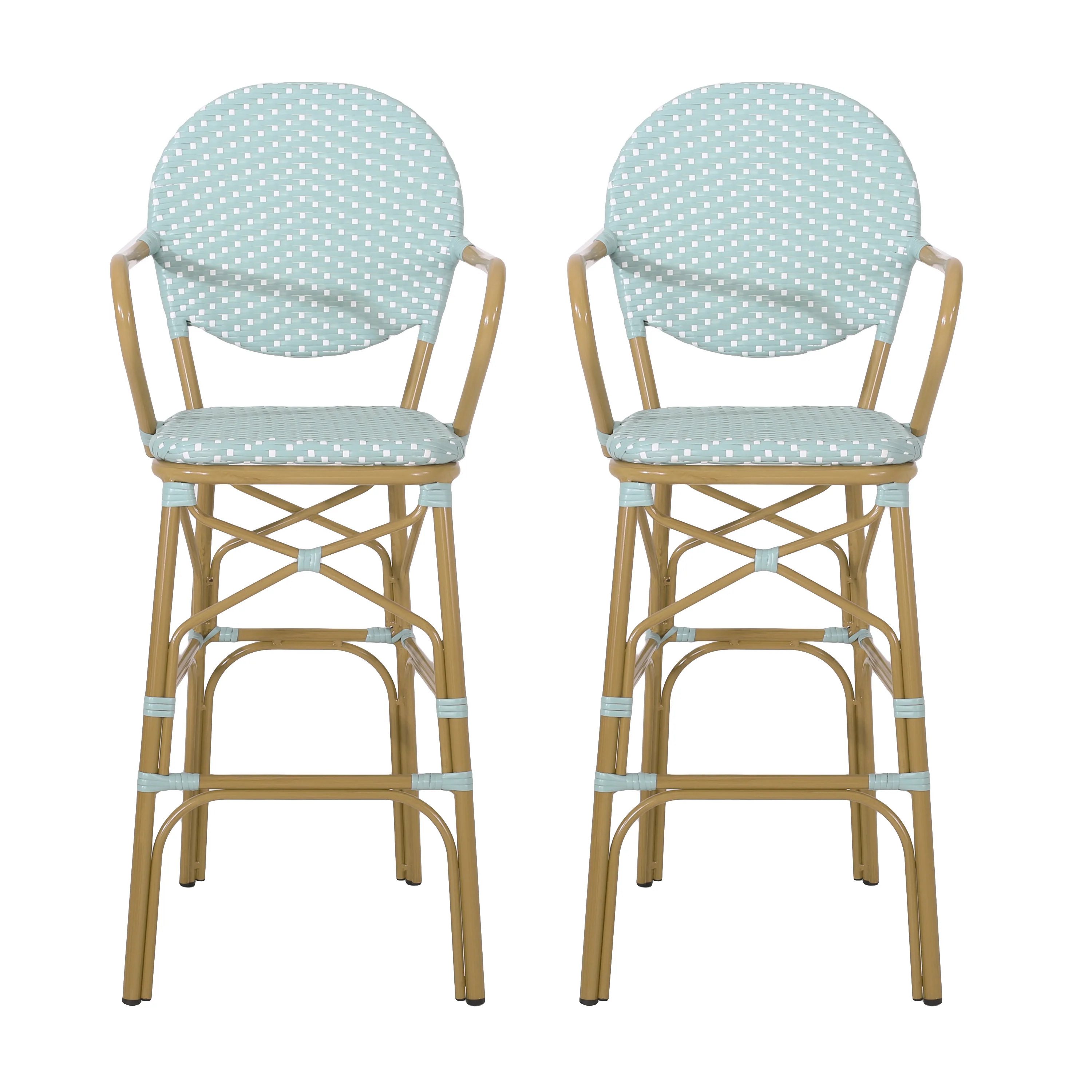Danberry Outdoor Wicker and Aluminum 29.5 Inch French Barstools, Set of 2 - furnishings