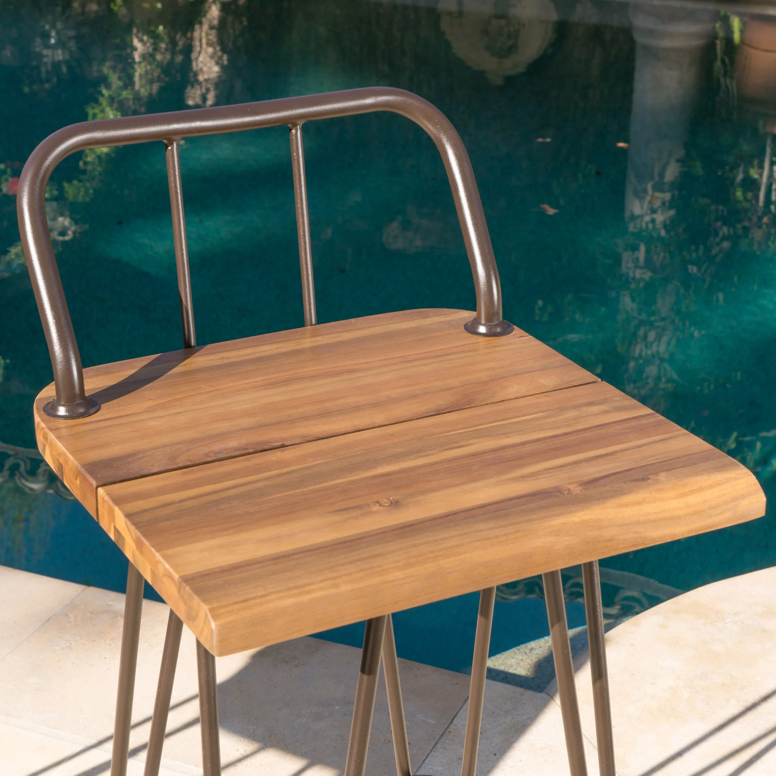 Dione Outdoor Industrial Teak Finished Acacia Wood Bar Set - furnishings