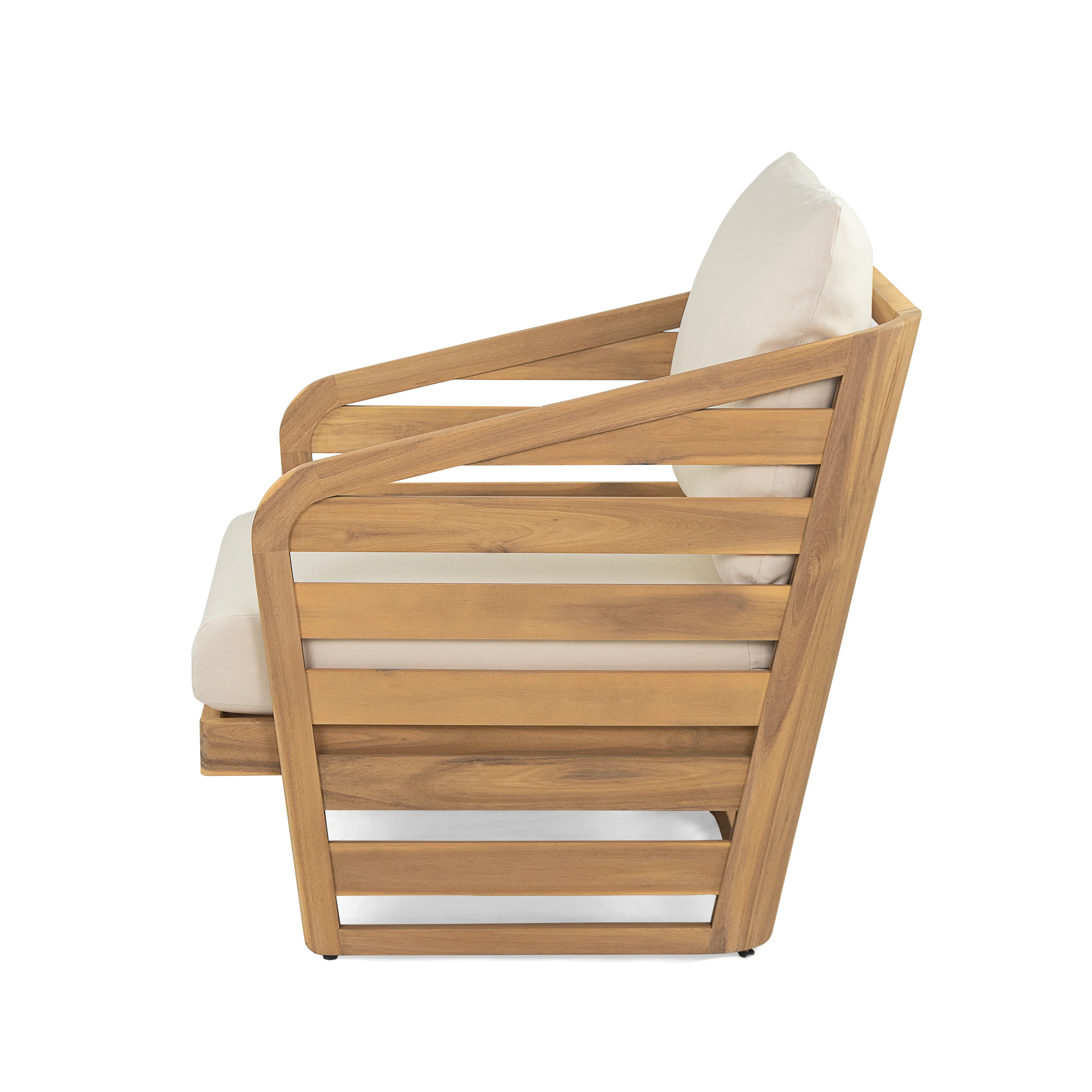 Marlower Teak Finish Acacia Wood Outdoor Lounge Chair with Beige Cushion - furnishings