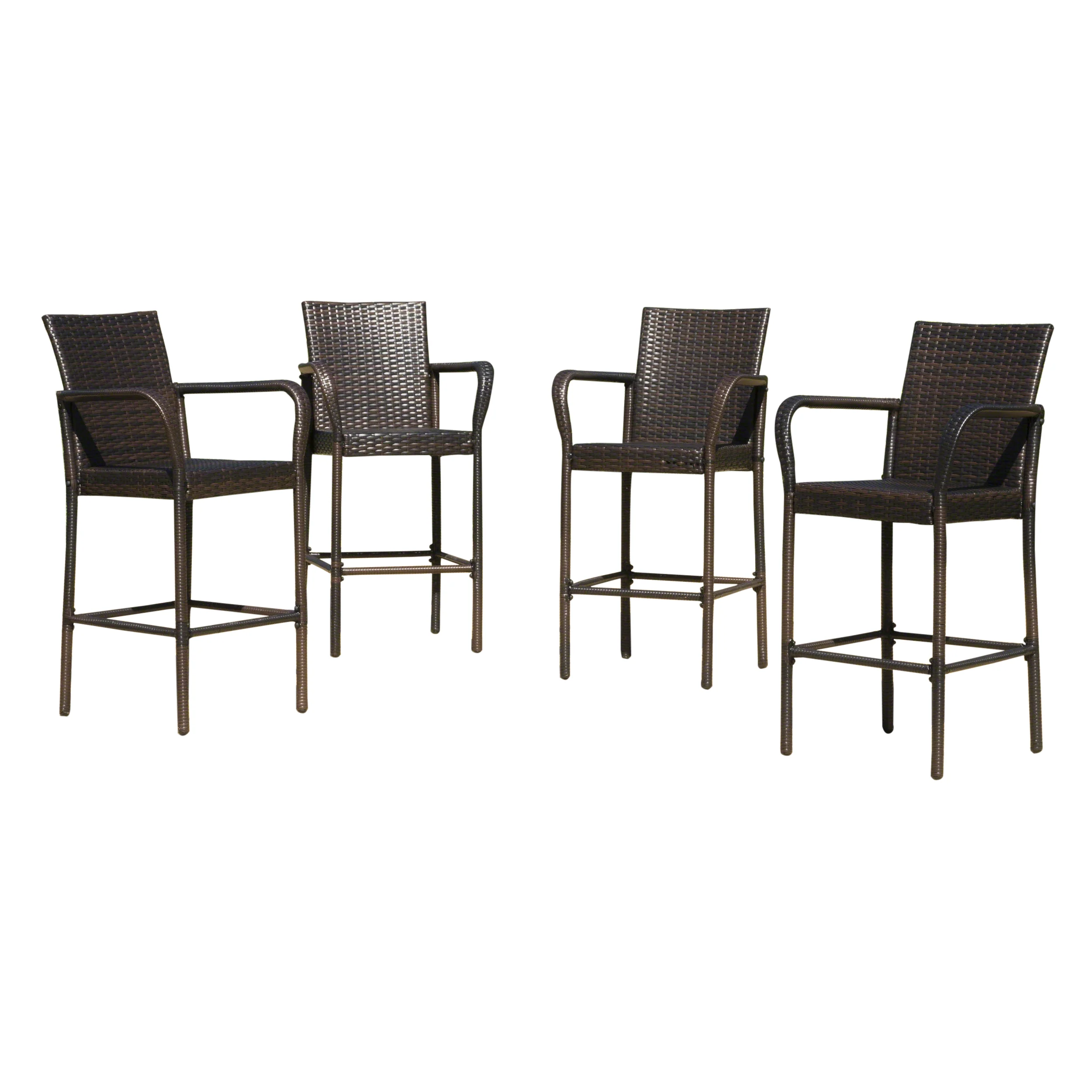 Stewart 30-Inch Outdoor Brown Wicker Barstool (Set of 4) - furnishings