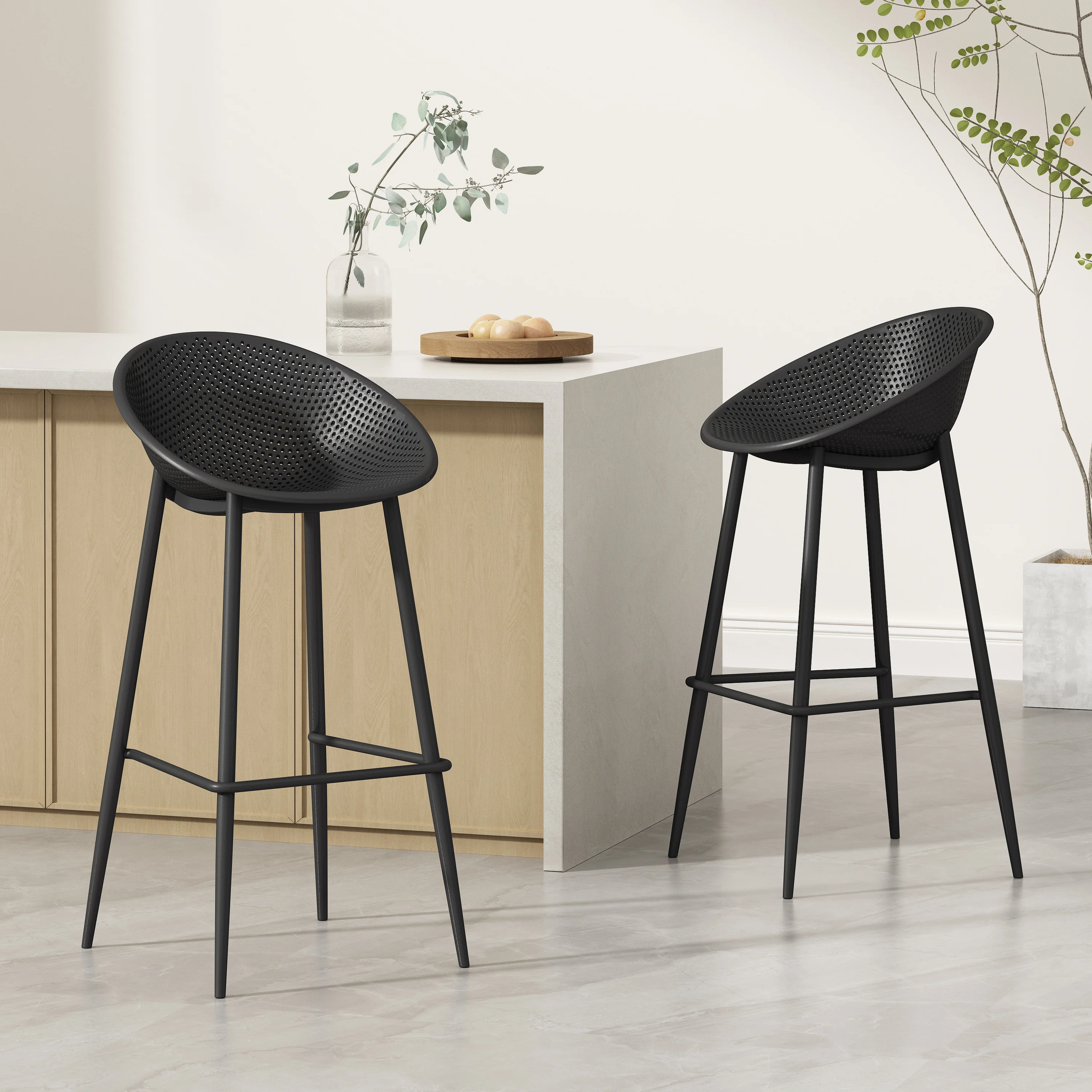 Indoor & Outdoor Polypropelene Plastic Gable Barstool, Set of 2 - furnishings