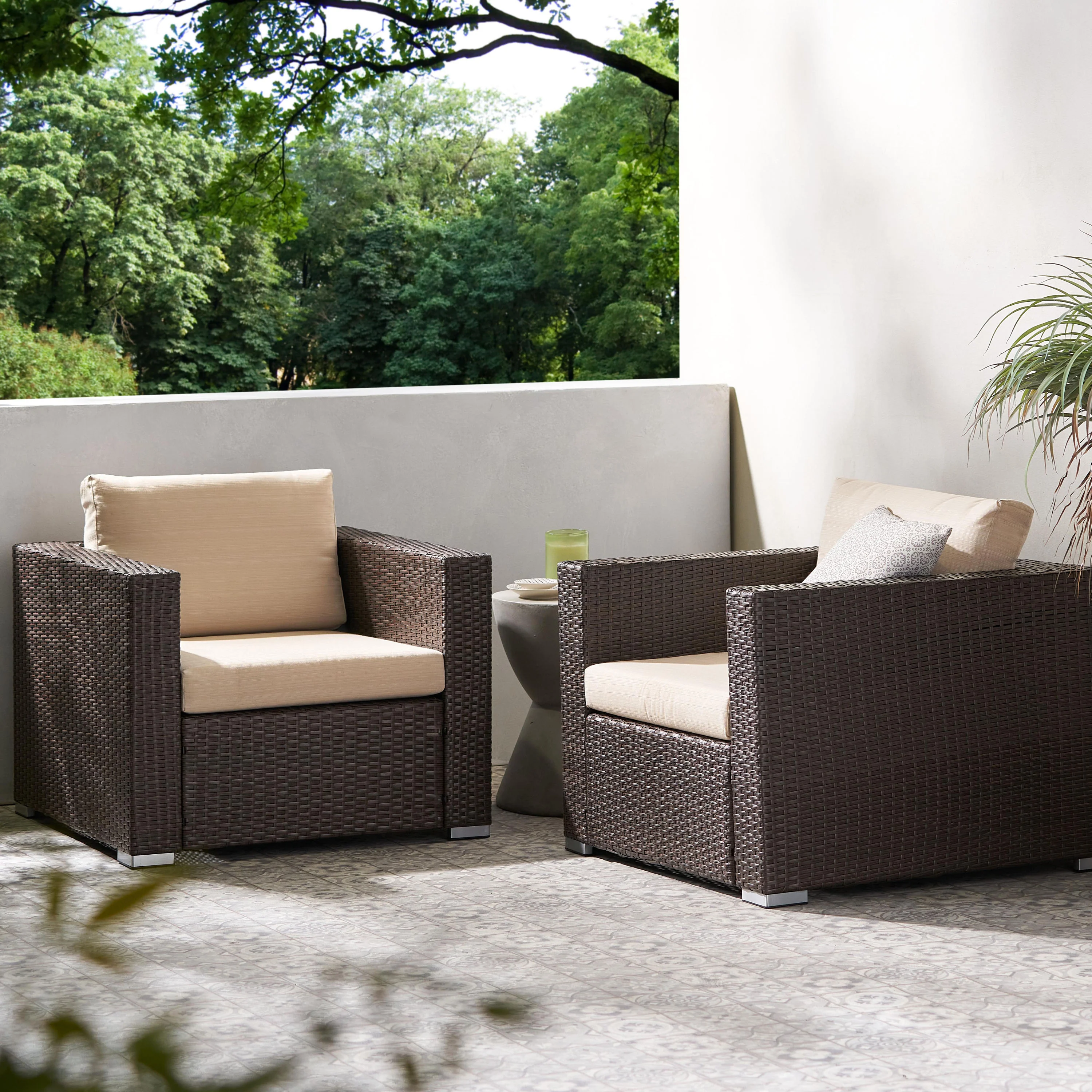 Avianna Outdoor Wicker Club Chair with Cushions, Set of 2 - furnishings