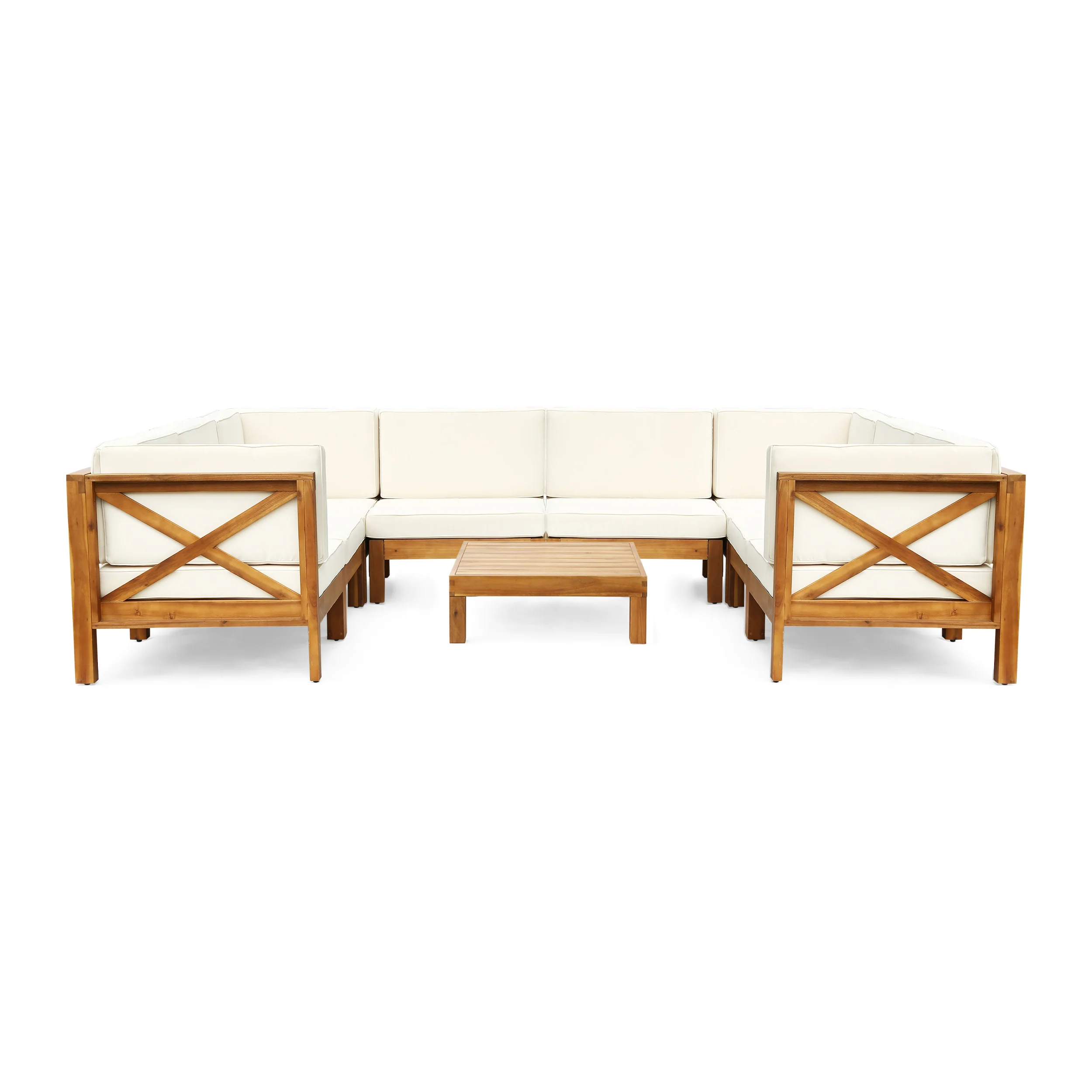 Brava Outdoor 8-Seater Acacia Wood Sectional Sofa Set with Coffee Table - furnishings