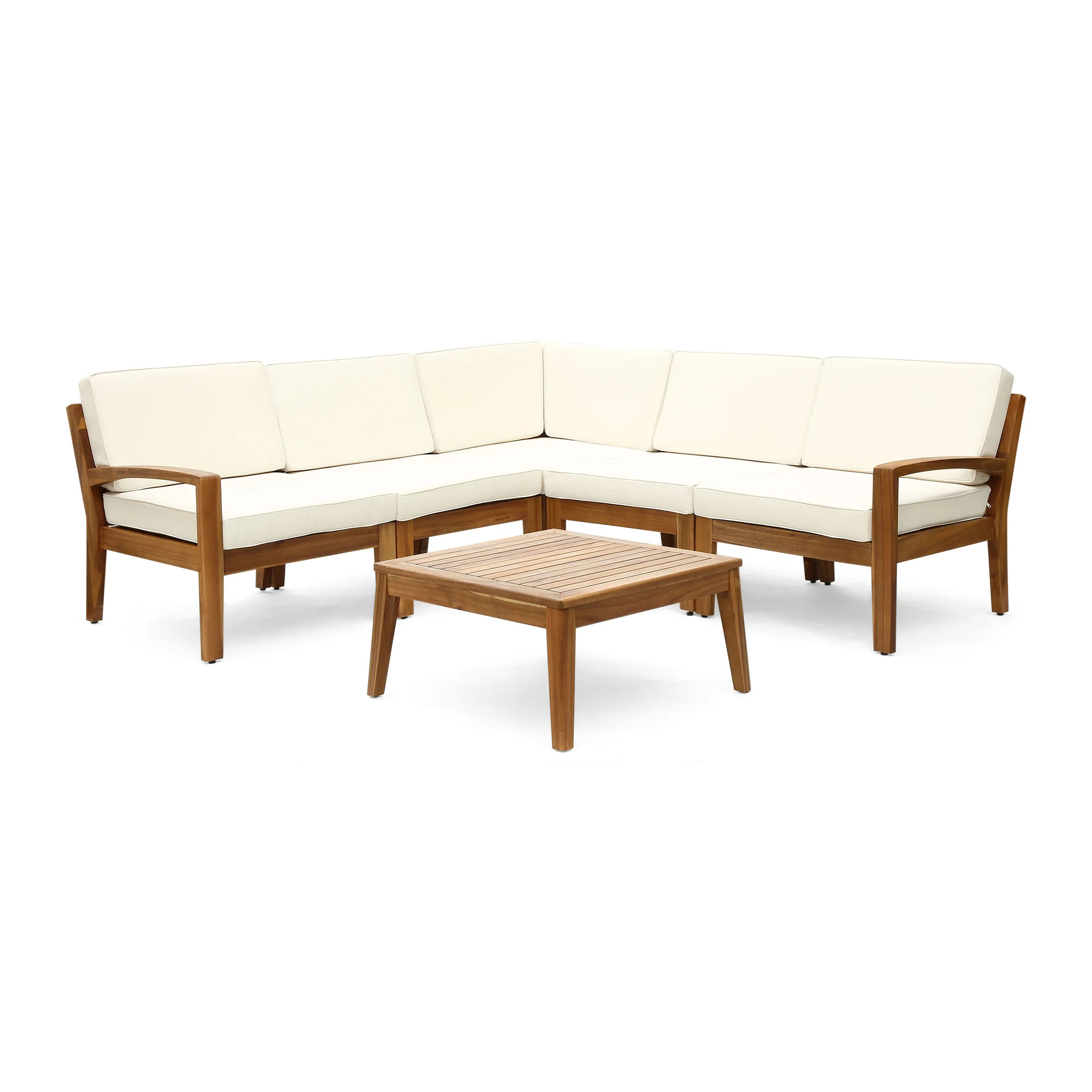 Roy Outdoor Acacia Wood 5 Seater Sectional Sofa Set with Coffee Table - furnishings