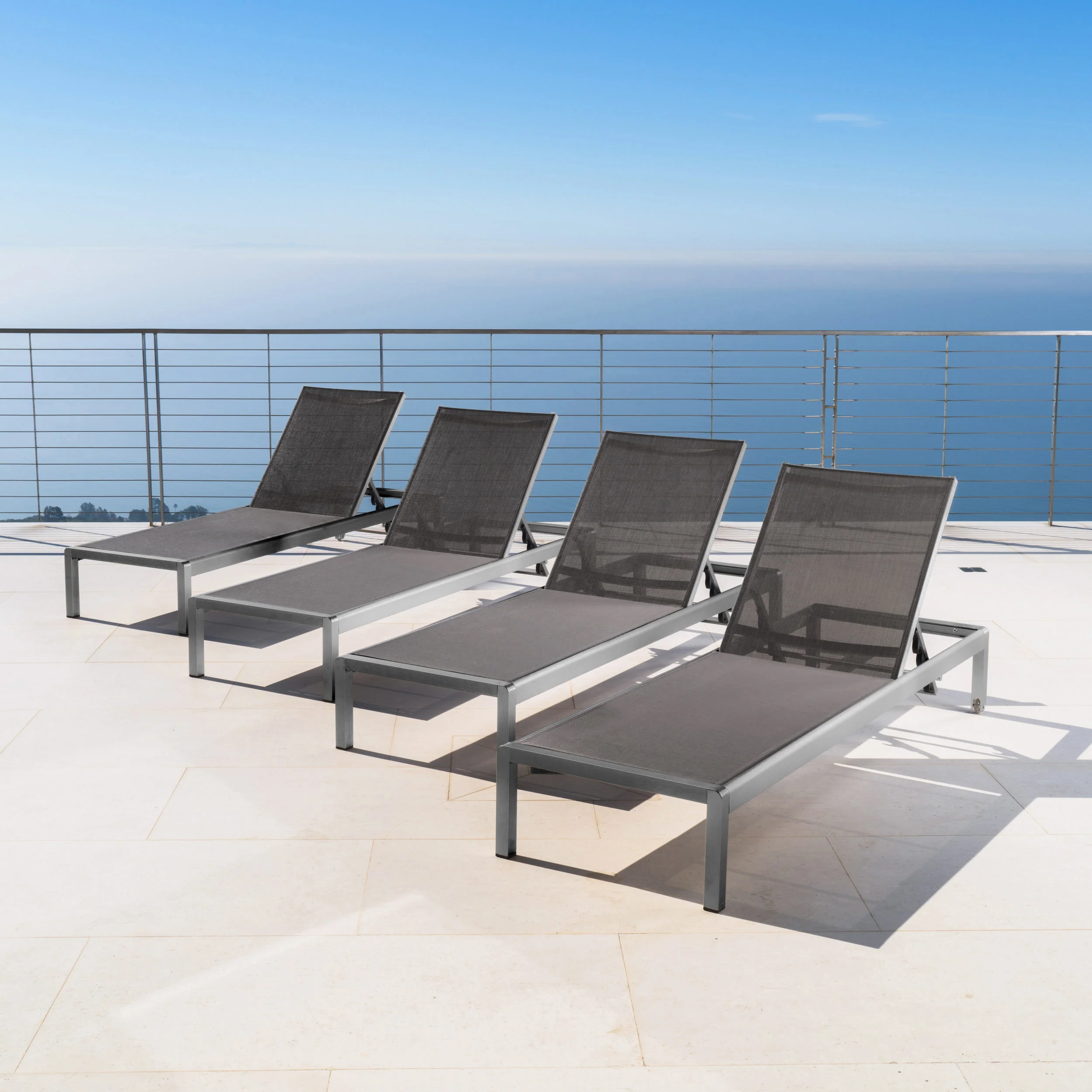 Crested Bay Outdoor Grey Aluminum Chaise Lounge with Dark Grey Mesh Seat - furnishings