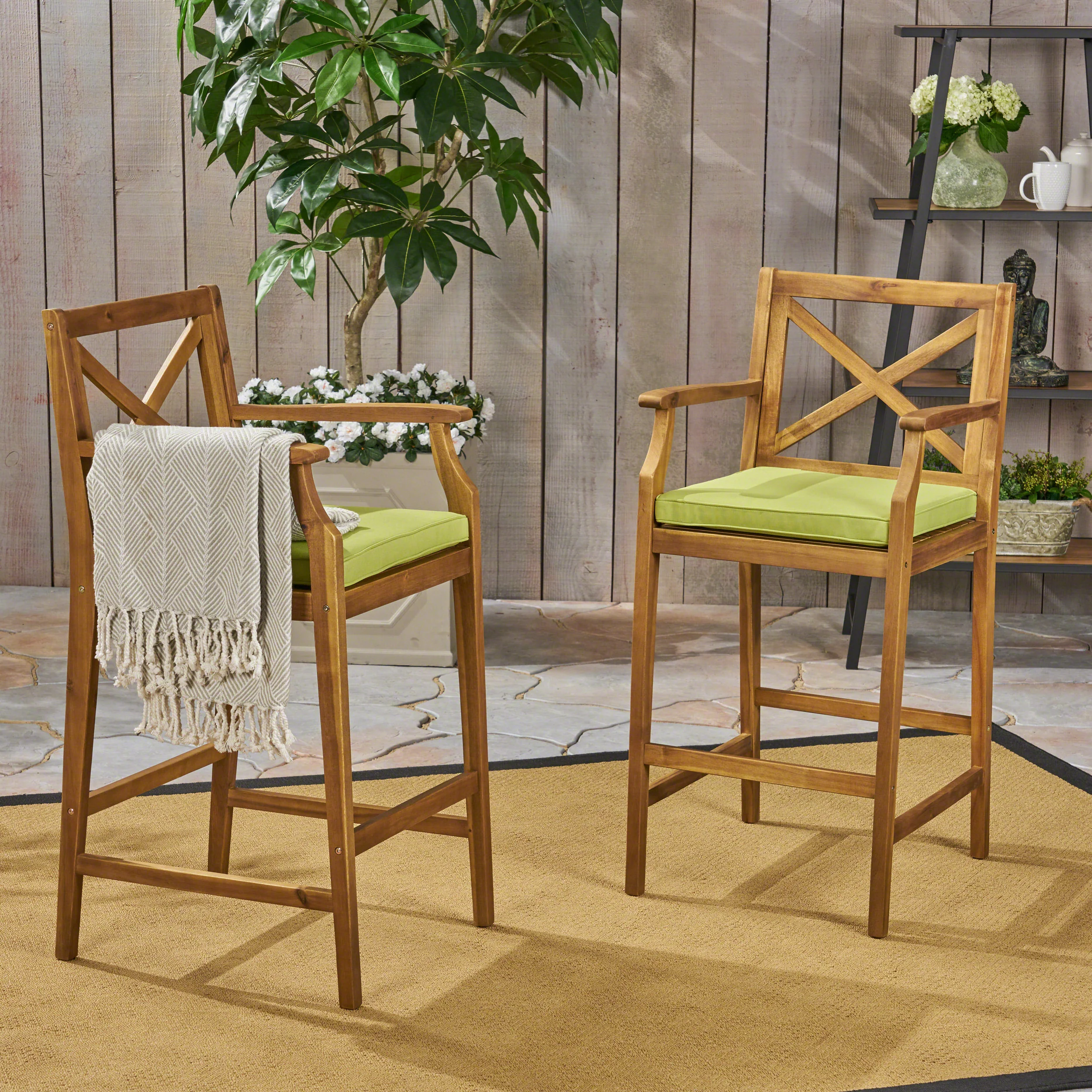 Logan Outdoor Acacia Wood Barstool (set of 2) - furnishings