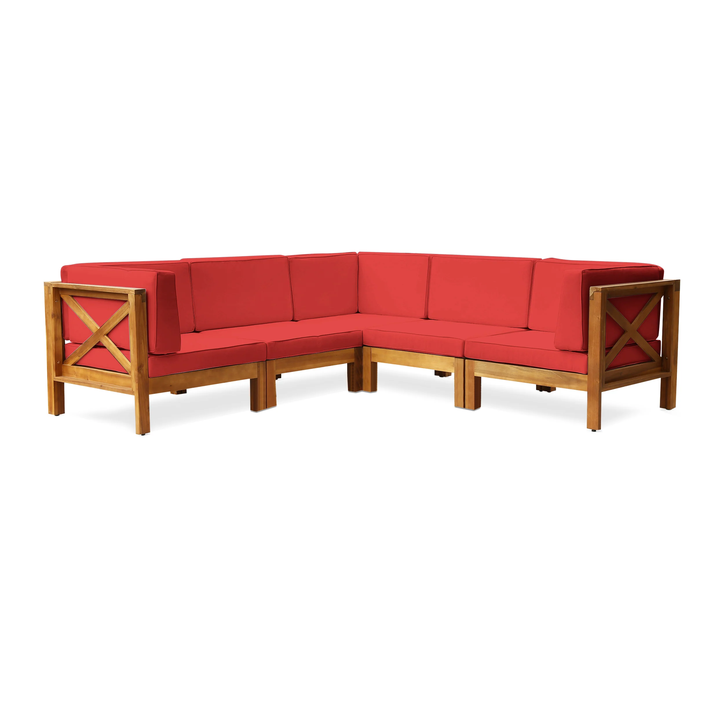 Brava Outdoor Acacia Wood 5 Seater Sectional Sofa Set with Water-Resistant Cushions - furnishings