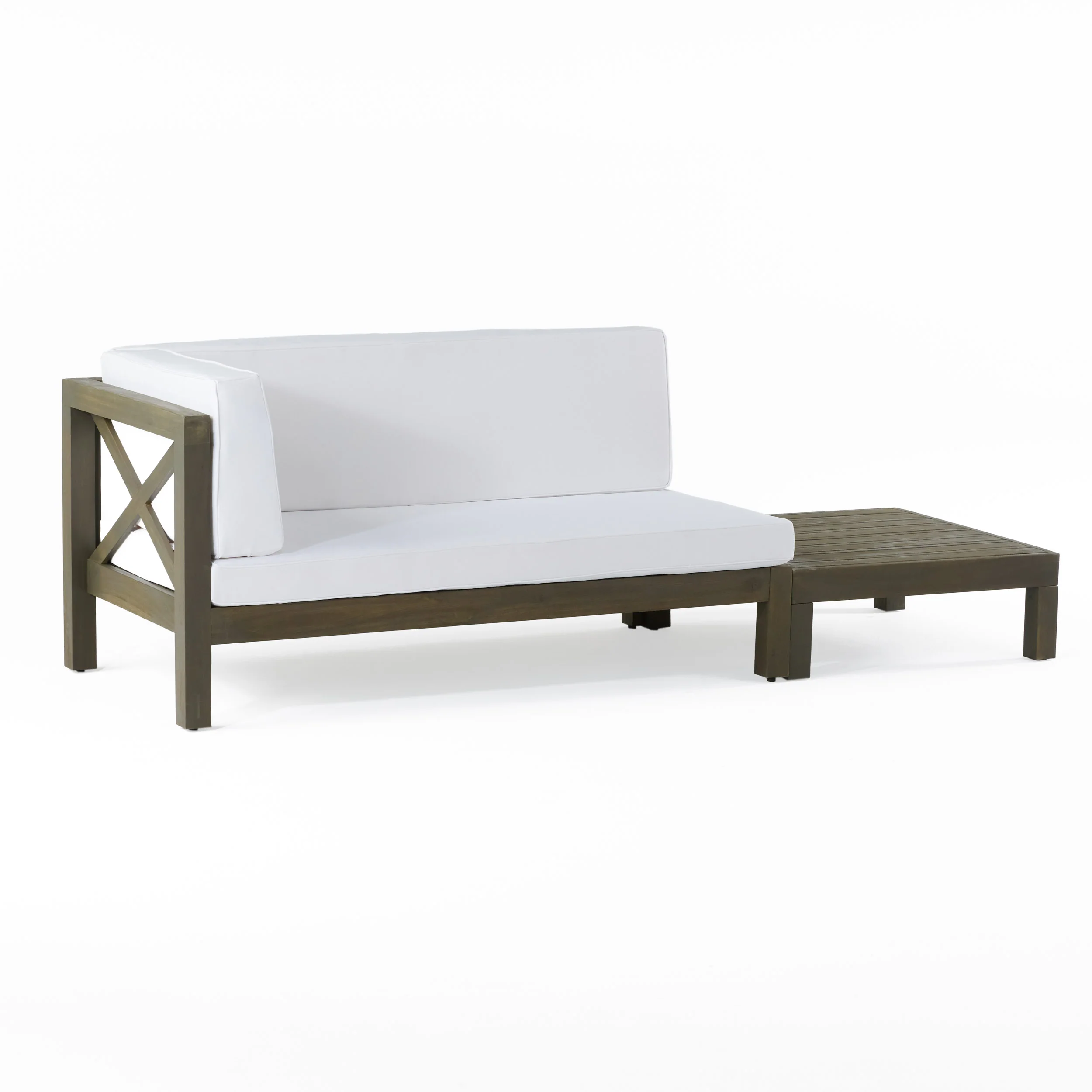 Keith Outdoor Acacia Wood Left Arm Loveseat and Coffee Table Set with Cushion - furnishings