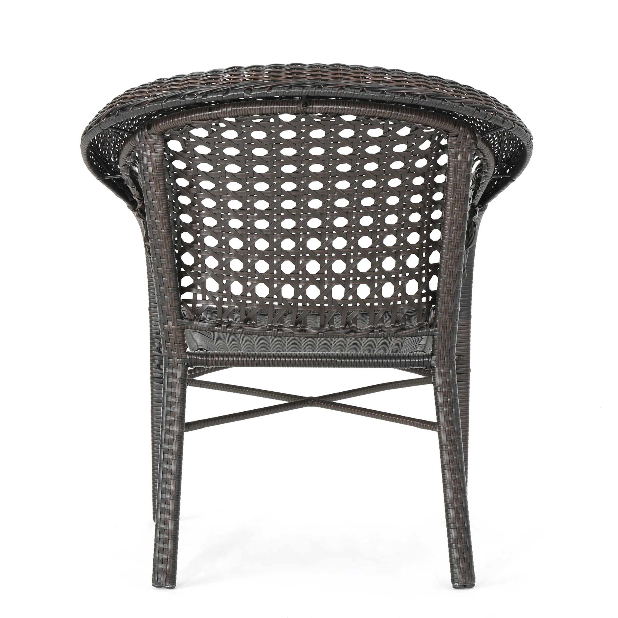 Bradley Outdoor 3 Piece Multi-Brown Wicker Chat Set with Stacking Chairs - furnishings