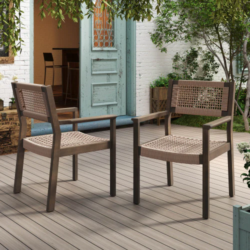 Seraphina Outdoor Patio Acacia Wood Braided Rope Dining Chairs, Set of 2 - furnishings
