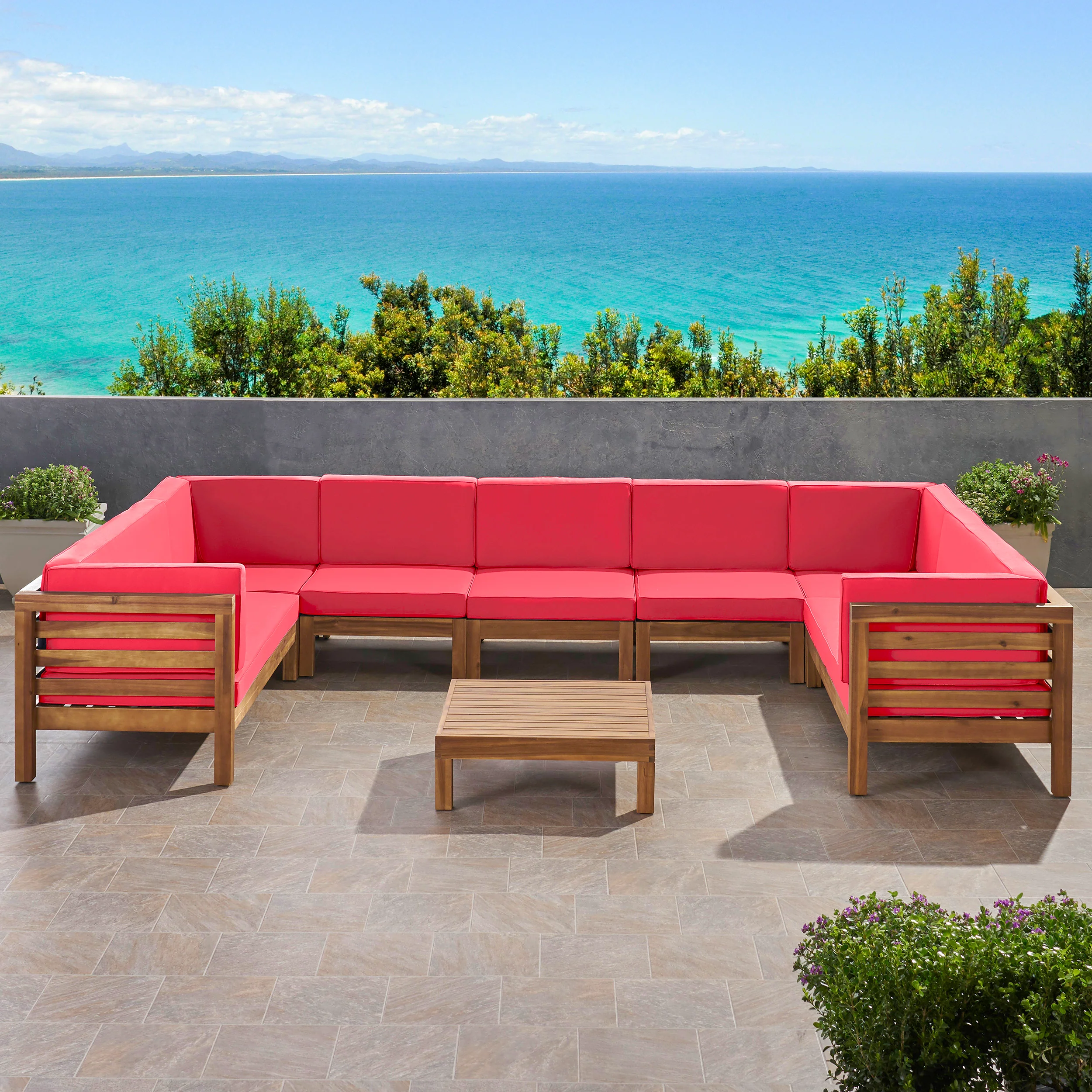Emma Outdoor 9 Seater Acacia Wood Sectional Sofa Set - furnishings