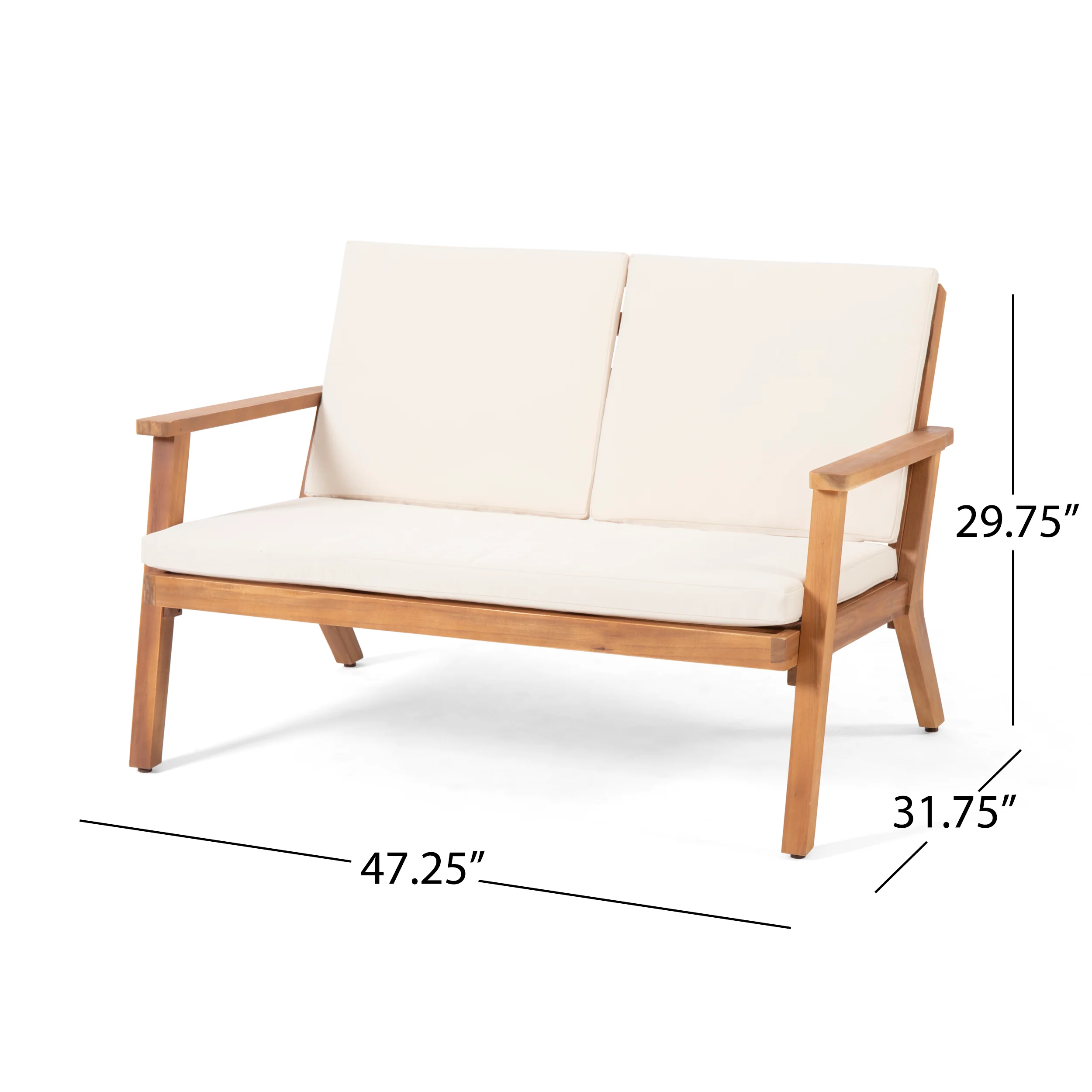Avacyn Outdoor Acacia Wood Loveseat and Coffee Table Set with Cushions, Brown Patina, Cream - furnishings