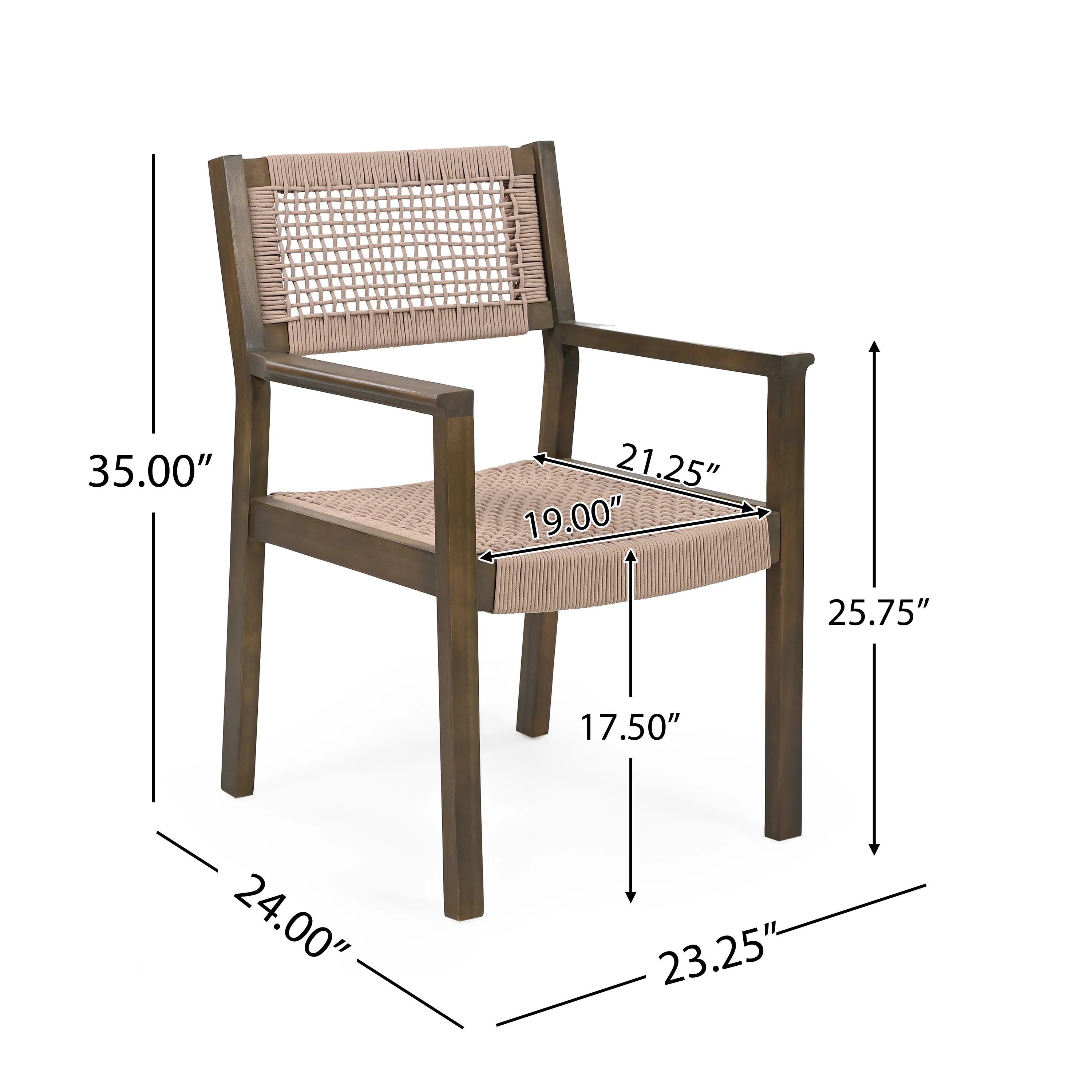 Seraphina Outdoor Patio Acacia Wood Braided Rope Dining Chairs, Set of 2 - furnishings