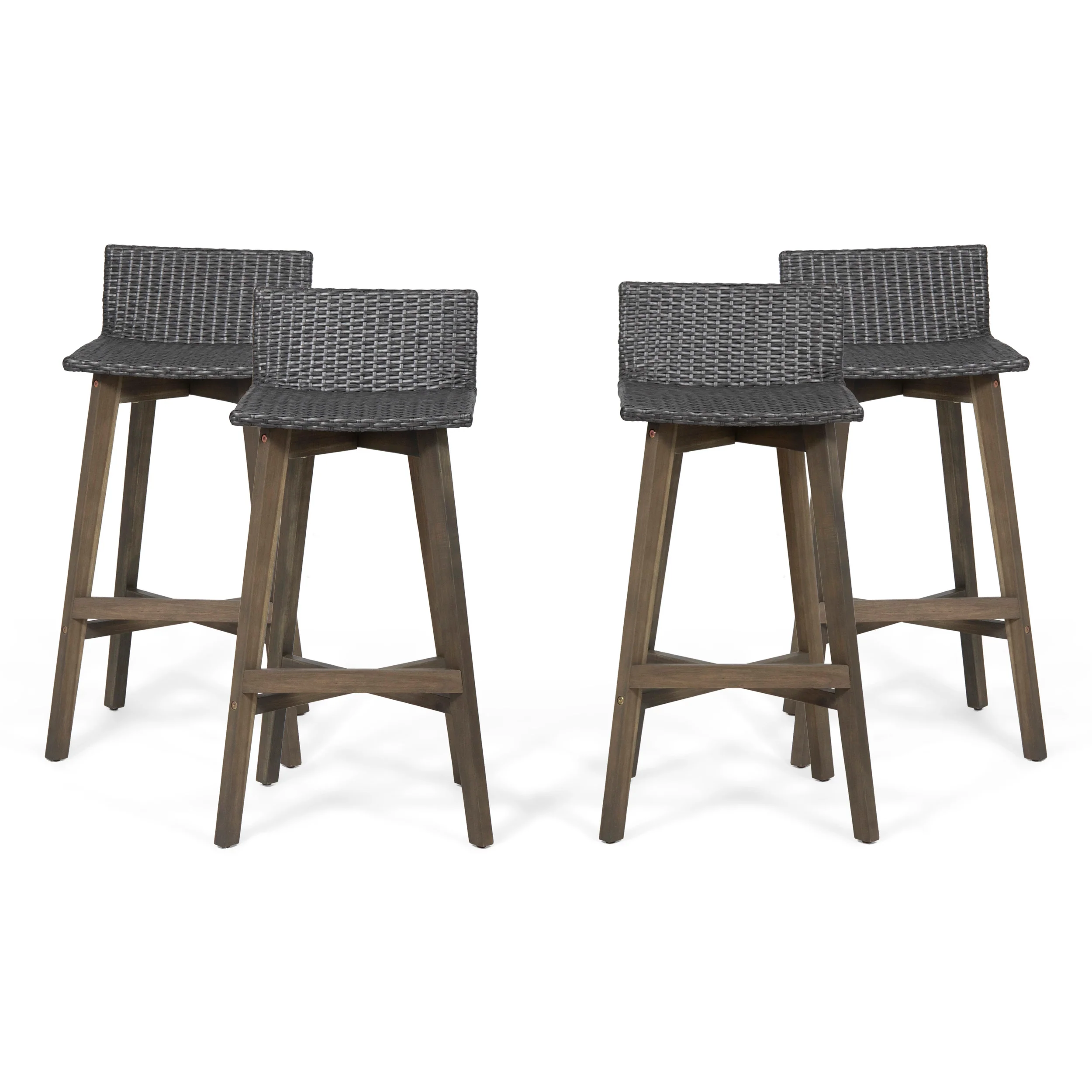 Jessie Outdoor Wood & Wicker Barstools (Set of 4) - furnishings