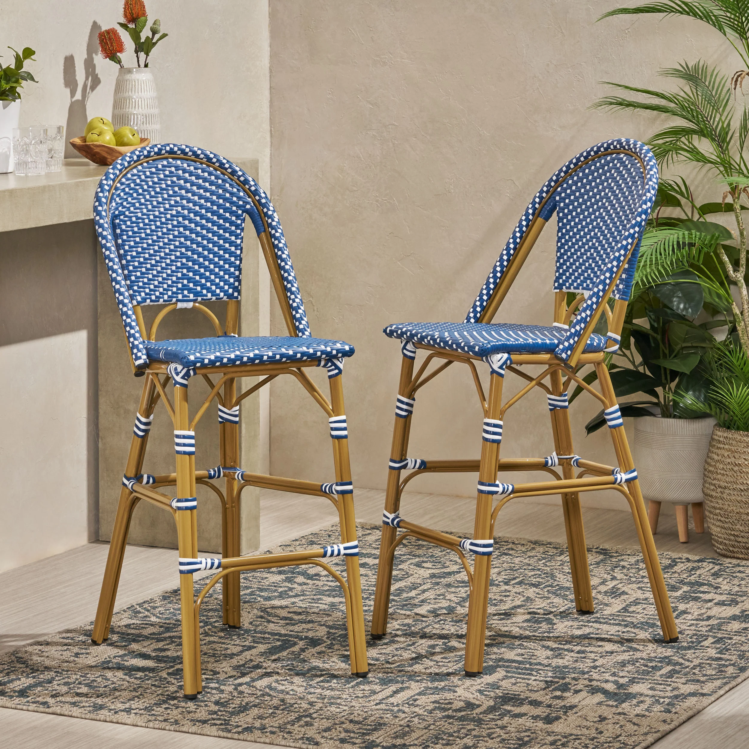 Grelton Outdoor Aluminum French Barstools, Set of 2 - furnishings