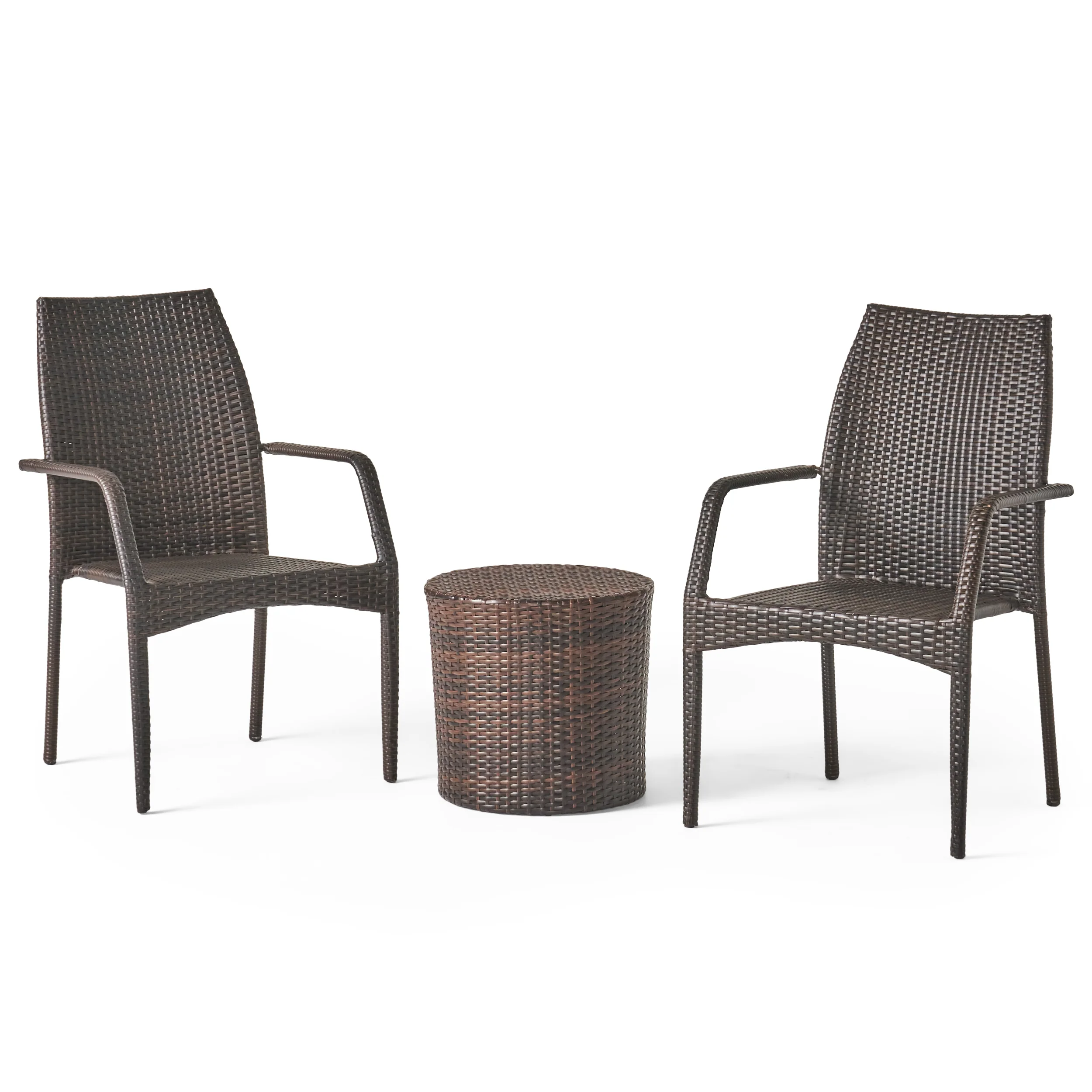 Dawson Outdoor 3 Piece Multi-brown Wicker Stacking Chair Chat Set - furnishings