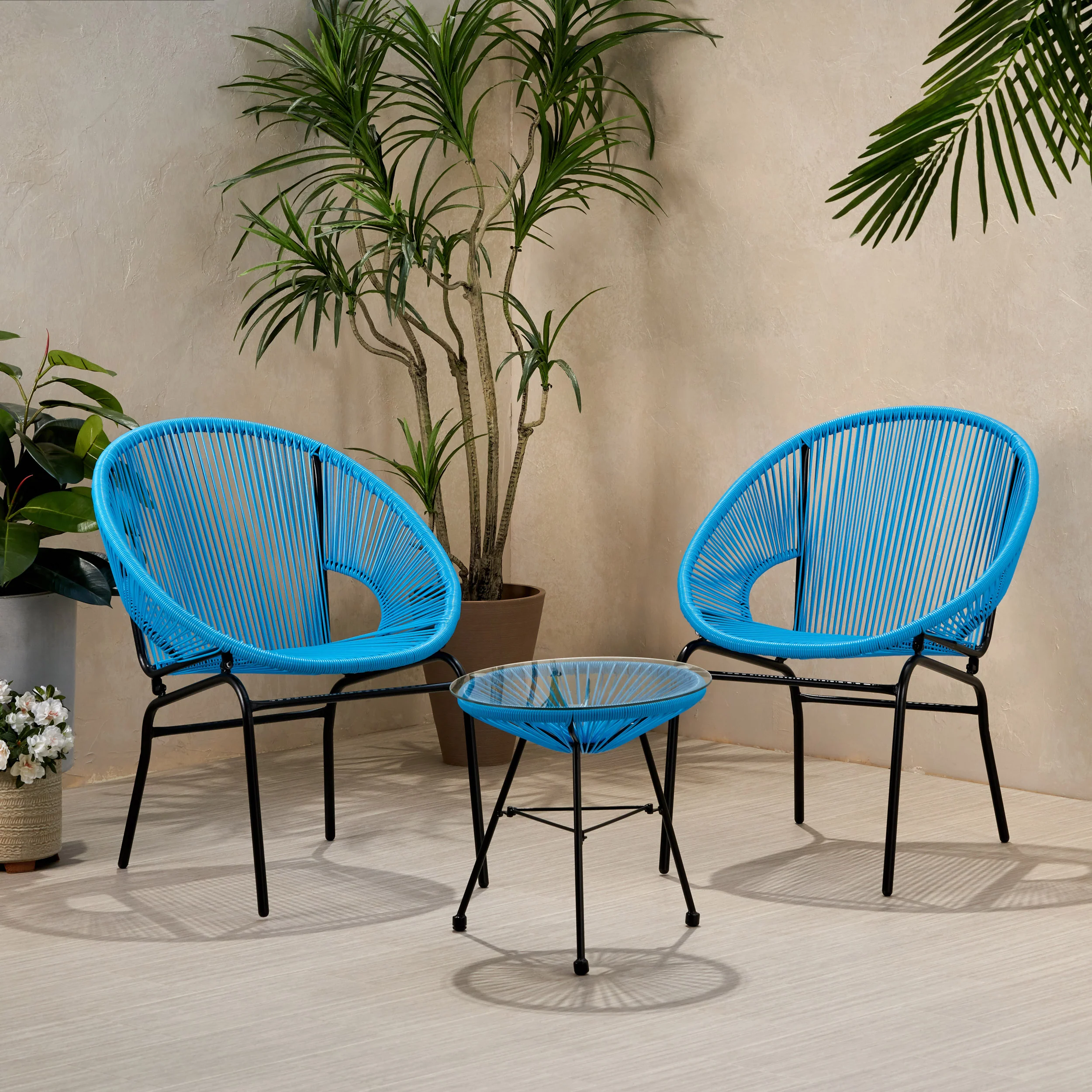 Chrissy Outdoor Modern 2 Seater Faux Rattan Chat Set - furnishings