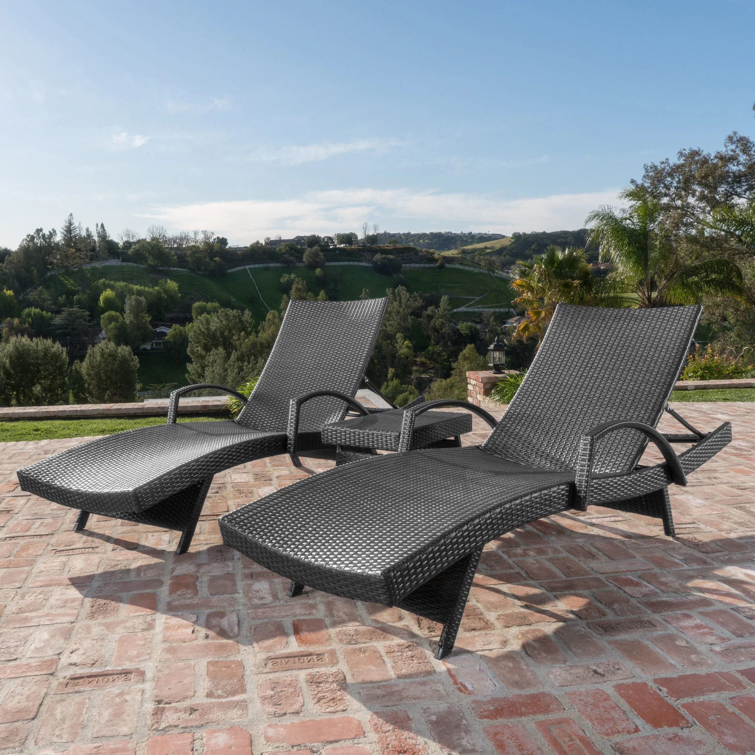 Soleil Outdoor Wicker Arm Chaise Lounges (Set of 2) w/ Side Table - furnishings