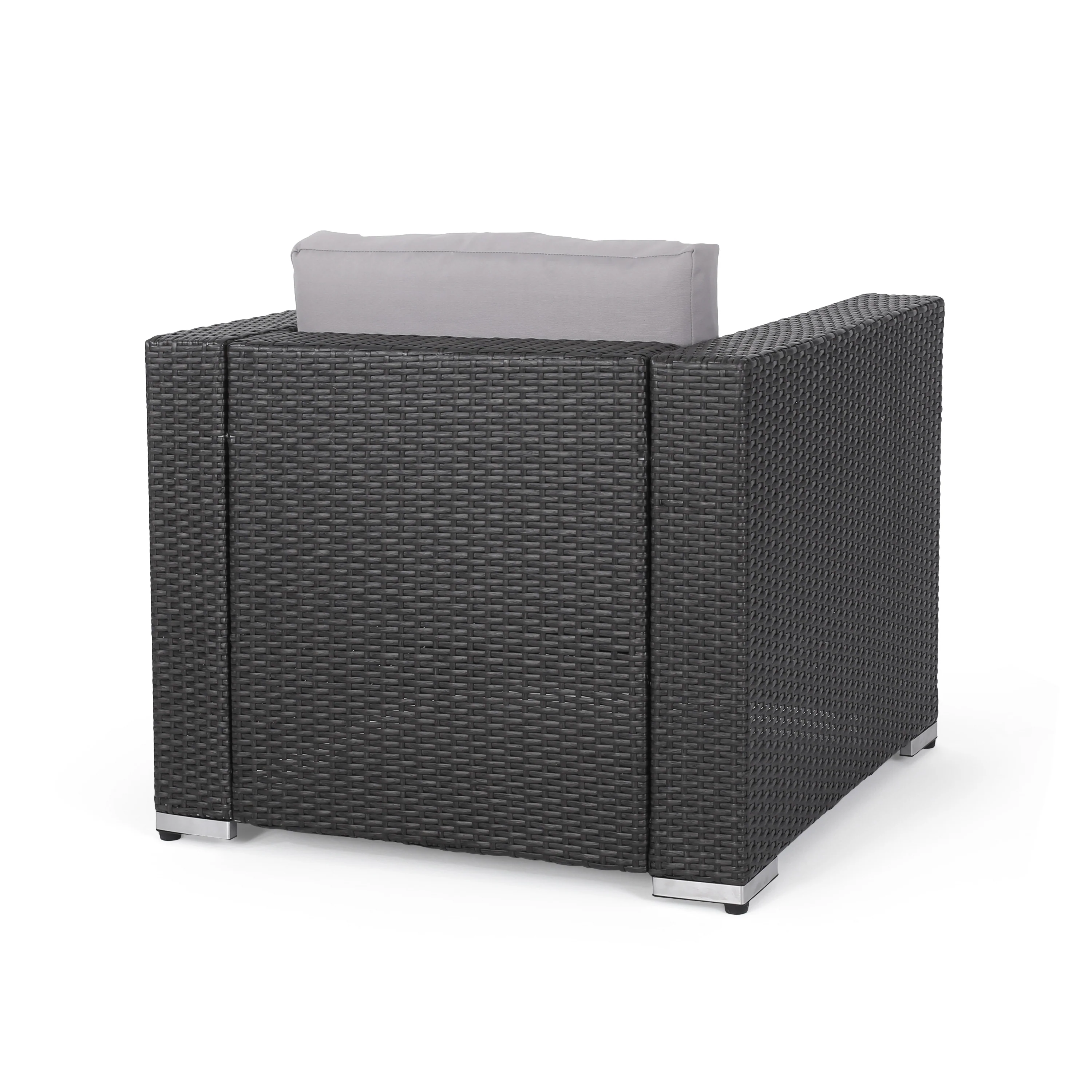 Verin Outdoor Grey Wicker Club Chair with Silver Water Resistant Fabric Cushions (Set of 2) - furnishings
