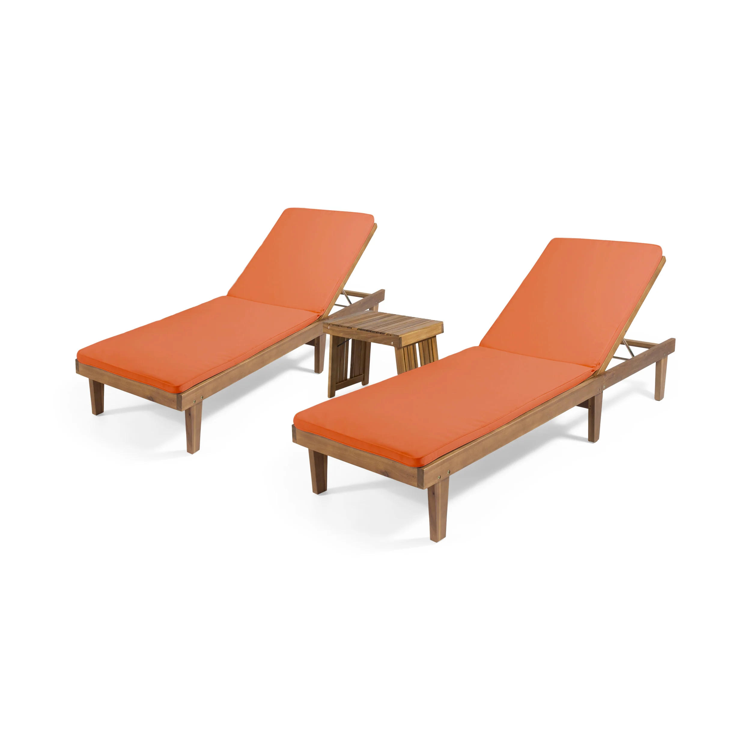 Addisyn Outdoor Acacia Wood 3 Piece Chaise Lounge Set with Water-Resistant Cushions - furnishings
