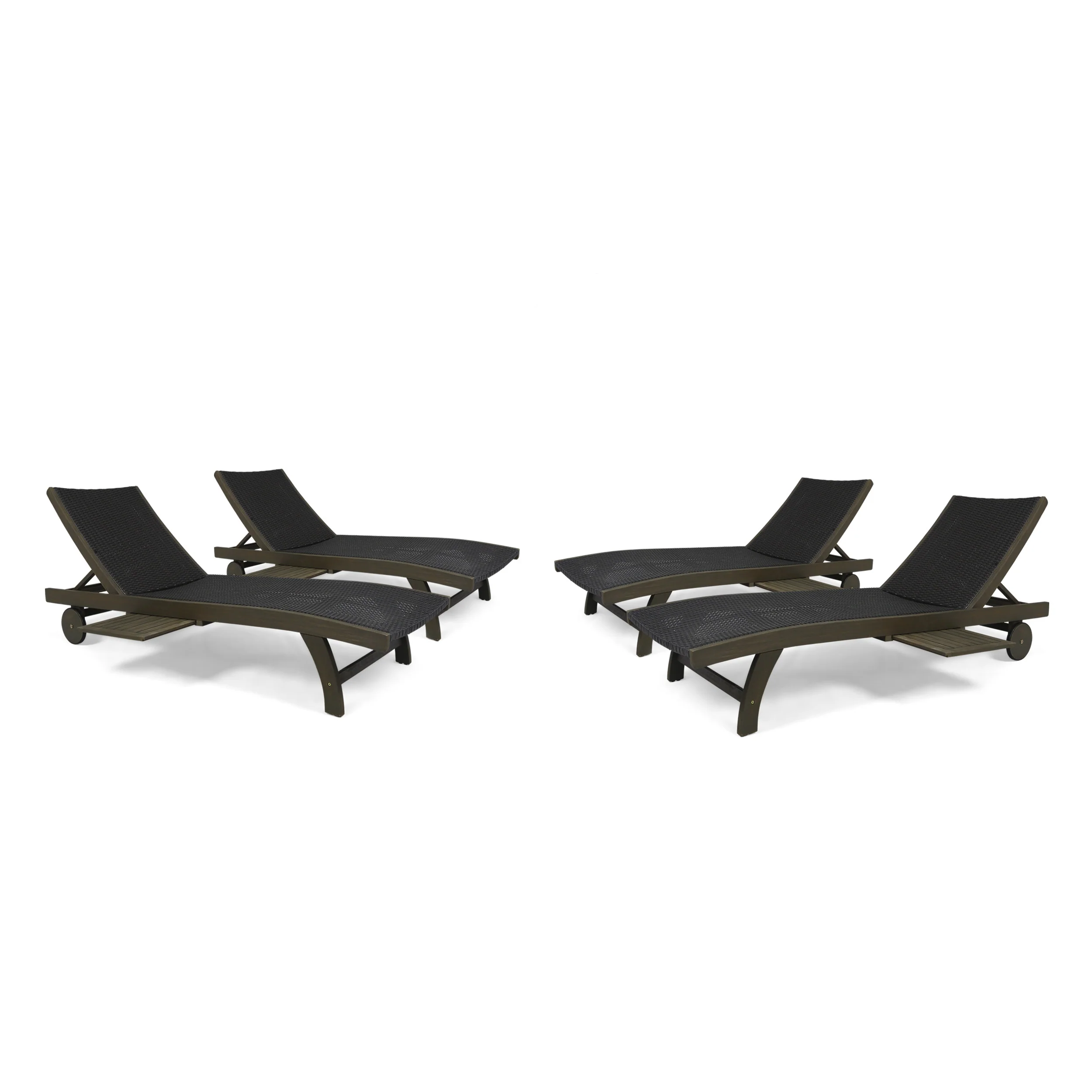 Yedda Outdoor Wicker and Wood Chaise Lounge with Pull-Out Tray - furnishings