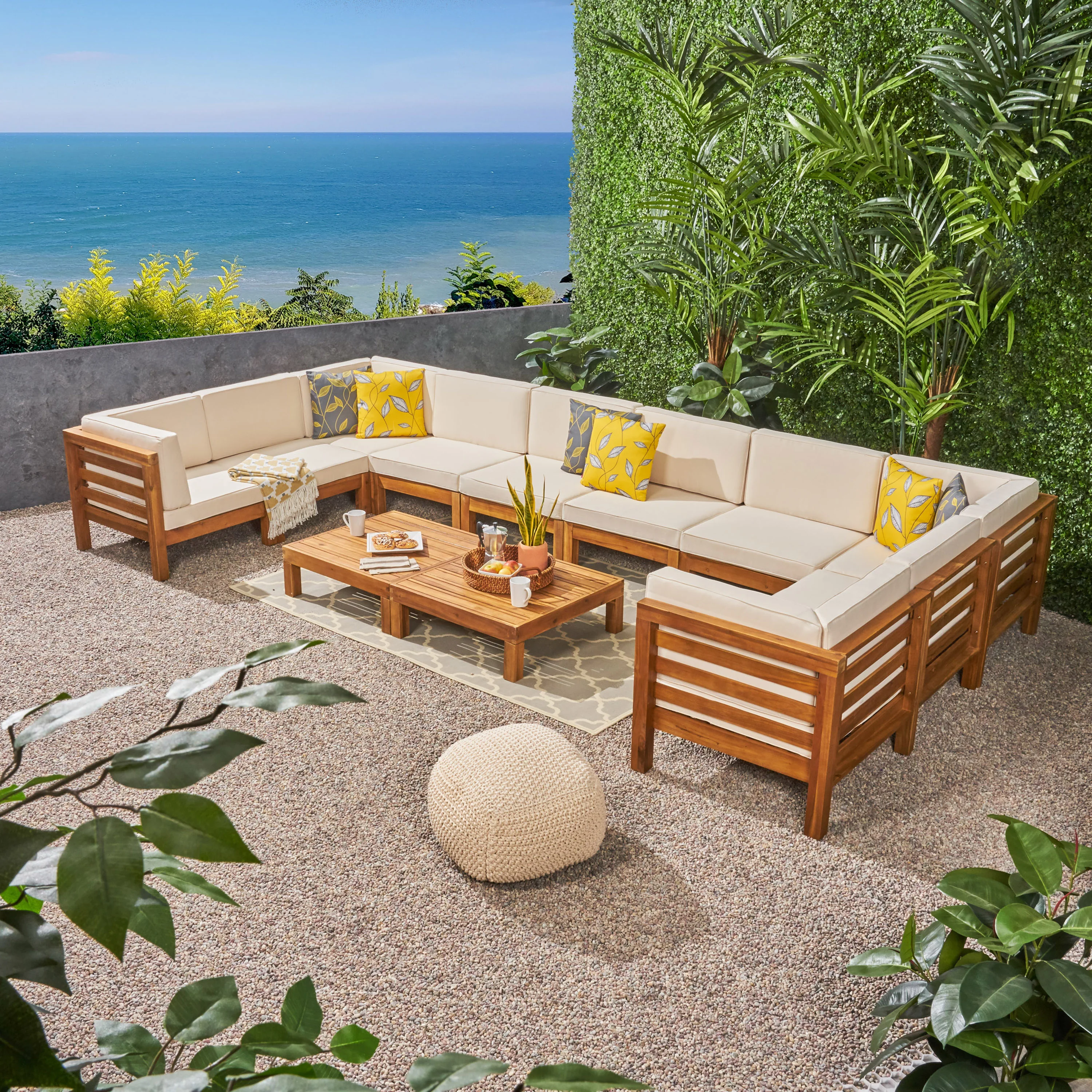 Ravello Outdoor U-Shaped Sectional Sofa Set with Coffee Tables - furnishings