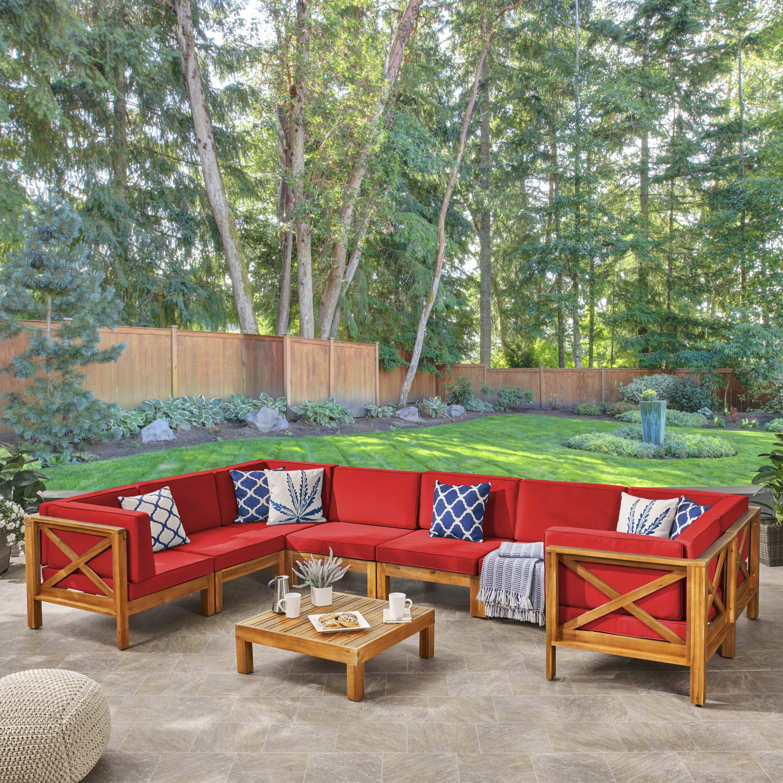 Brava Outdoor 8-Seater Acacia Wood Sectional Sofa Set with Coffee Table - furnishings