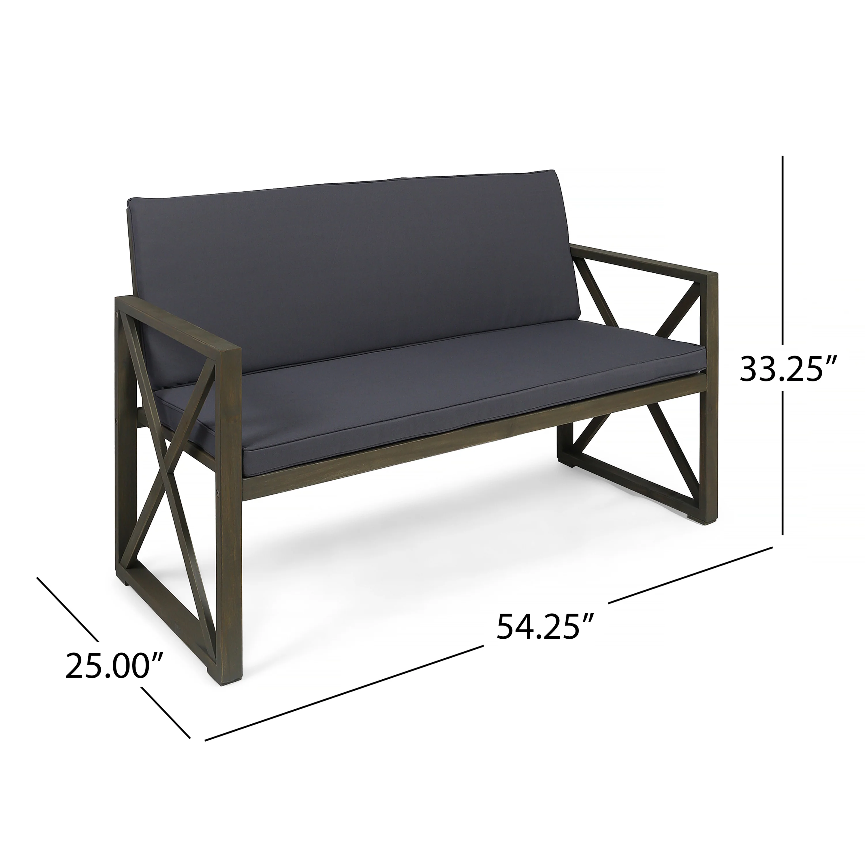 Hazel Outdoor Acacia Wood Loveseat with Coffee Table Set with Cushions - furnishings