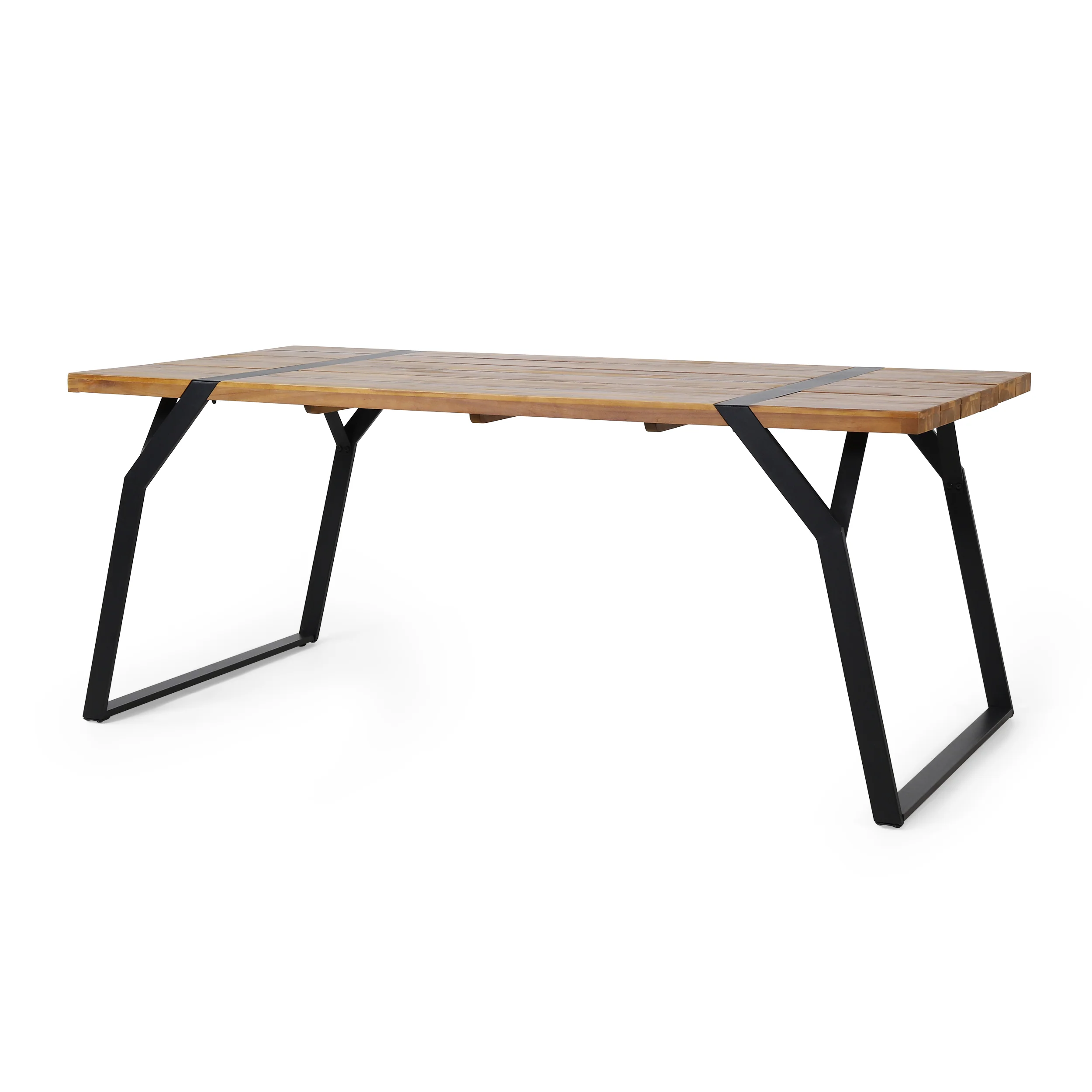 Pepple Outdoor Acacia Wood Dining Table, Teak and Black - furnishings