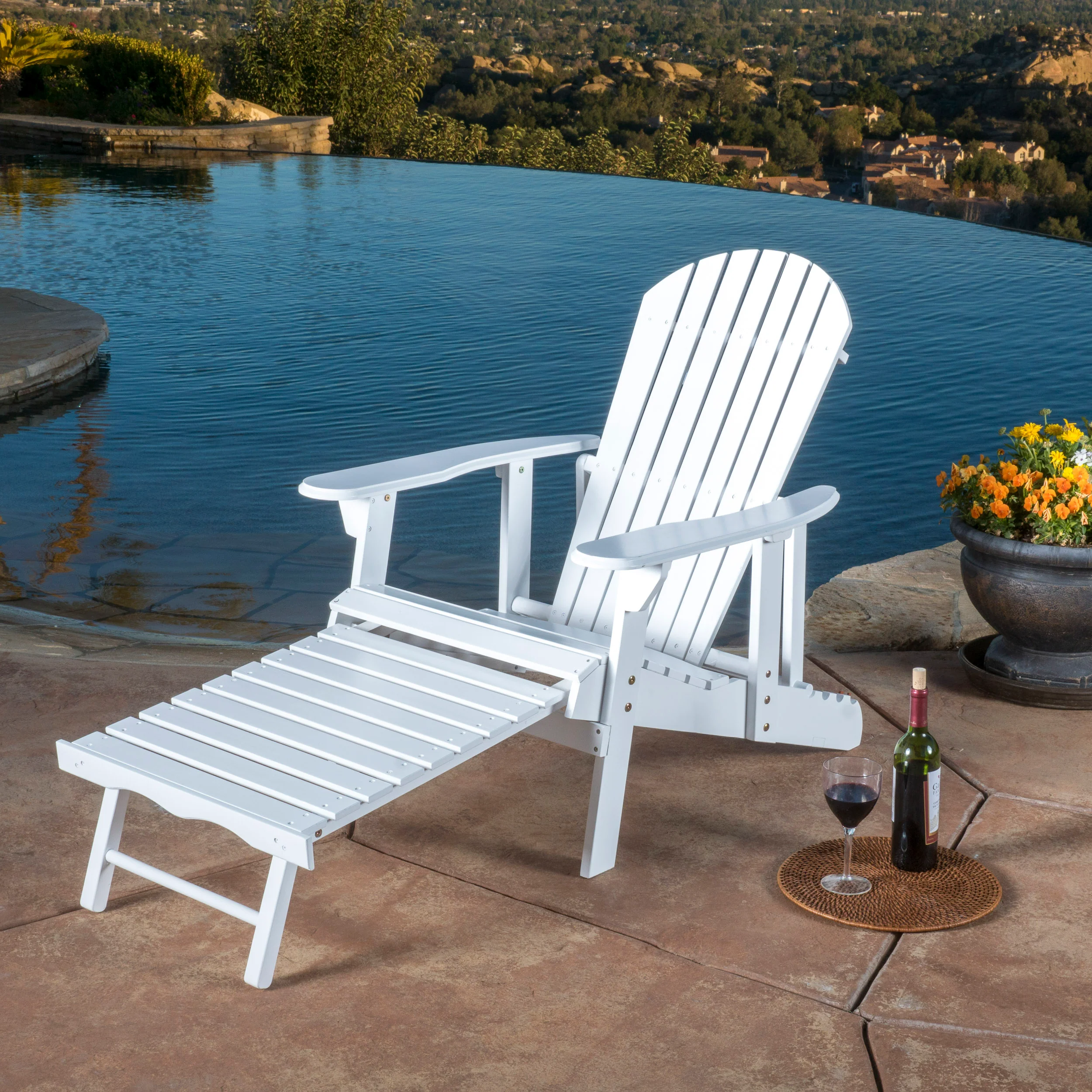Kono Outdoor Acacia Wood Reclining Adirondack Chair with Footrest - furnishings