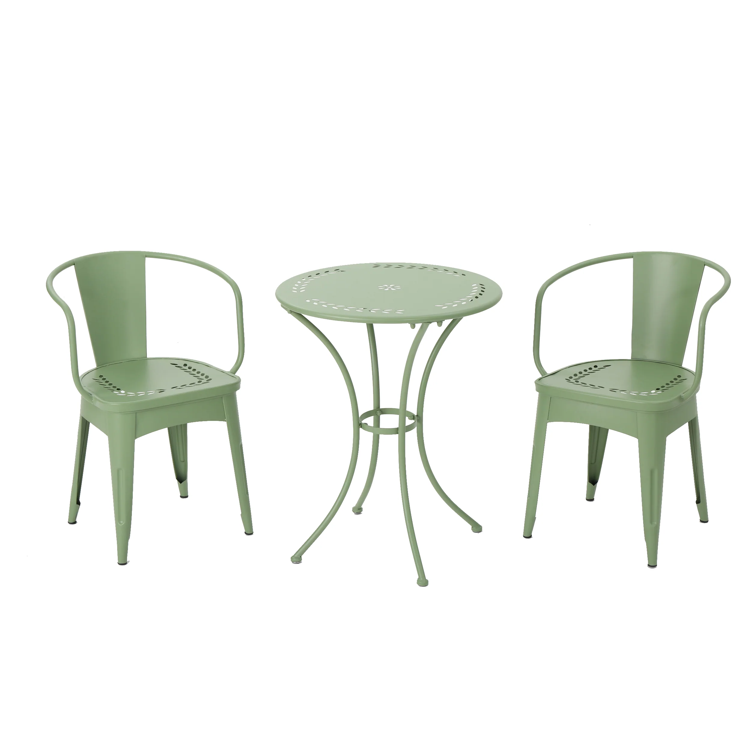 Leona Outdoor 3 Piece Paint Finished Iron Bistro Set - furnishings