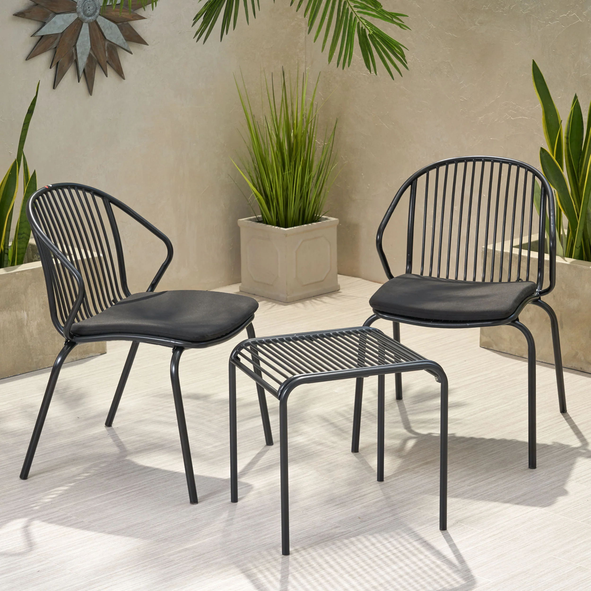 Emily Outdoor Modern Iron 2 Seater Chat Set with Cushions - furnishings