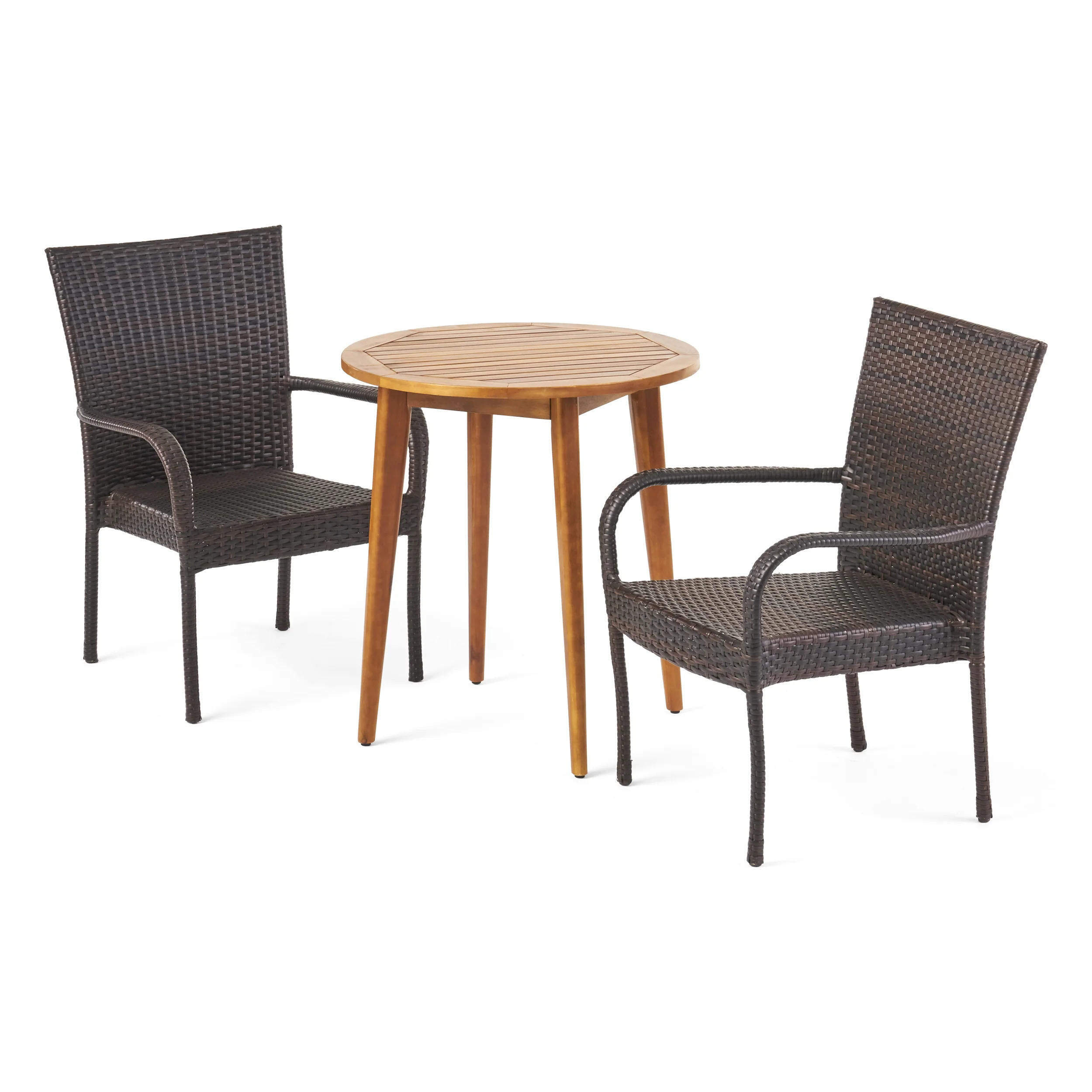 Mayes Outdoor 3 Piece Wood  and Wicker Bistro Set - furnishings