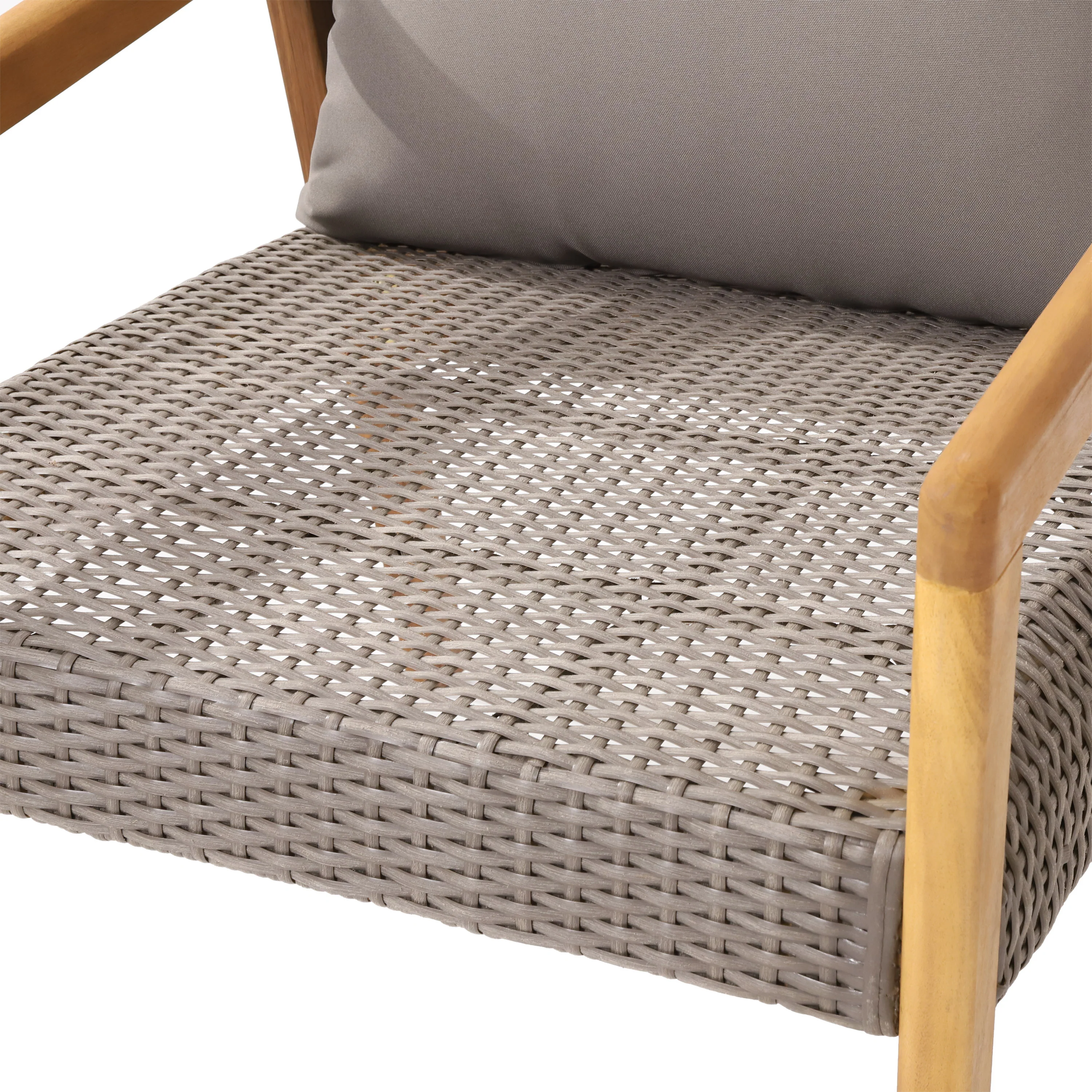 Breck Outdoor Acacia Wood and Wicker Club Chairs with Cushion, Set of 2, Teak and Gray - furnishings