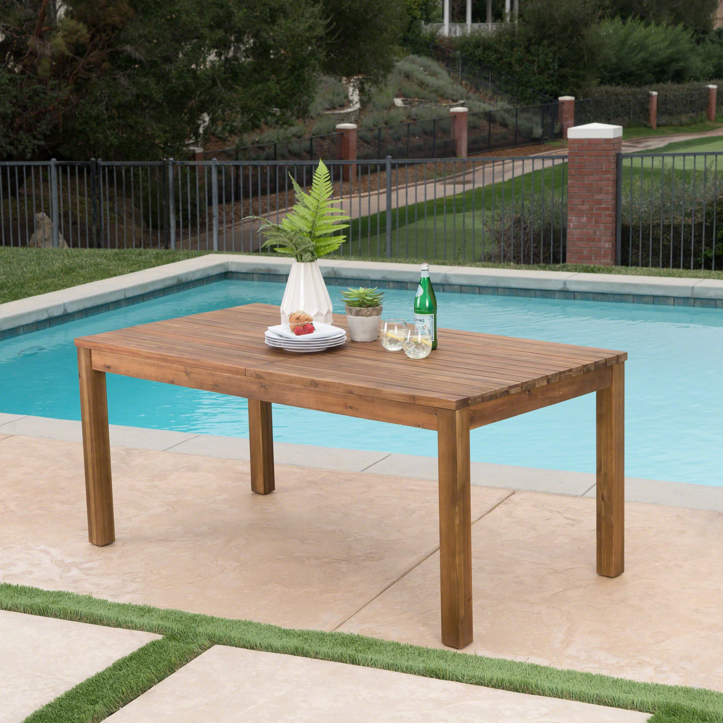 William Outdoor Expandable Teak Finished Acacia Wood Dining Table - furnishings
