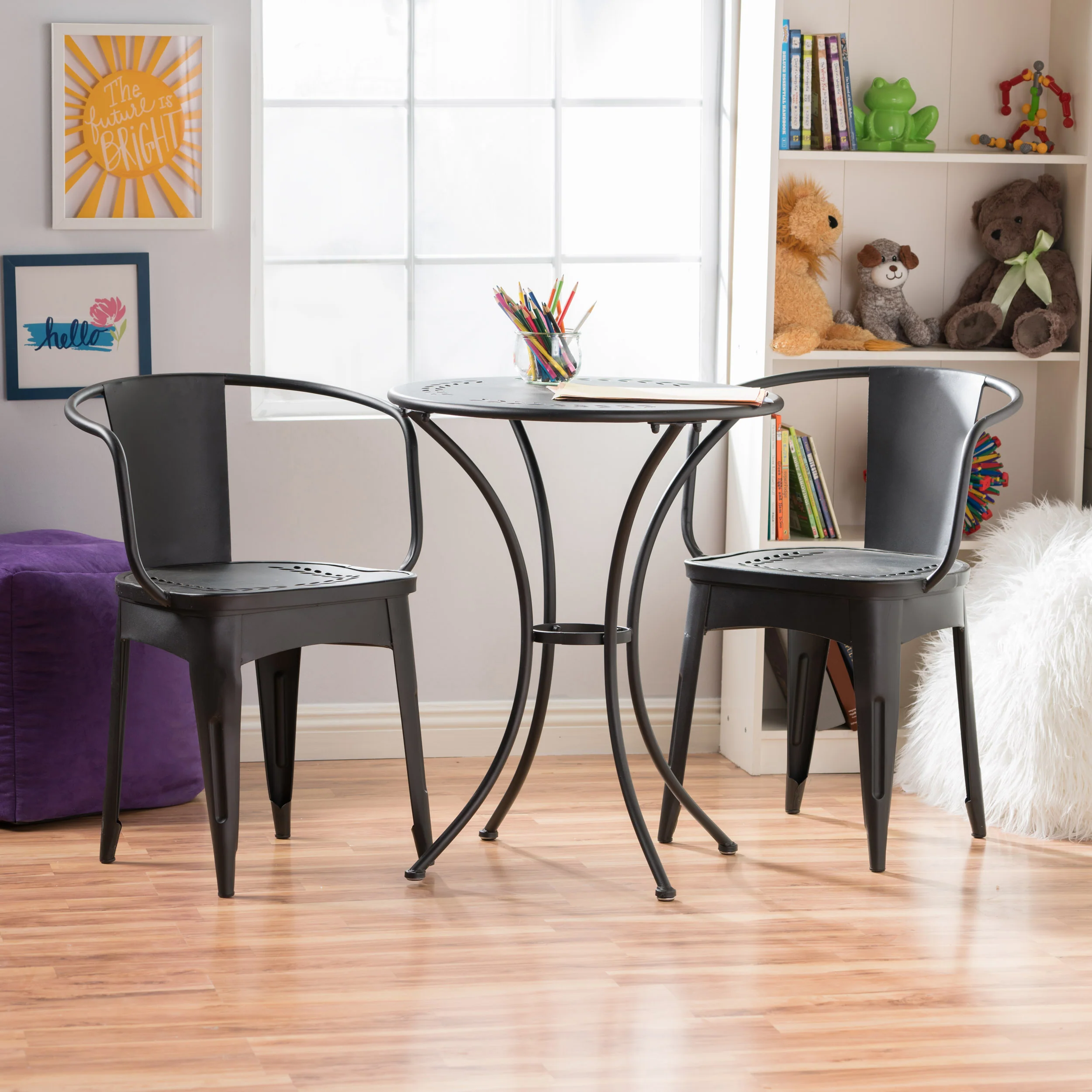 Tottenham Outdoor Modern 3 Piece Floral Pattern Black Bistro Set - furnishings